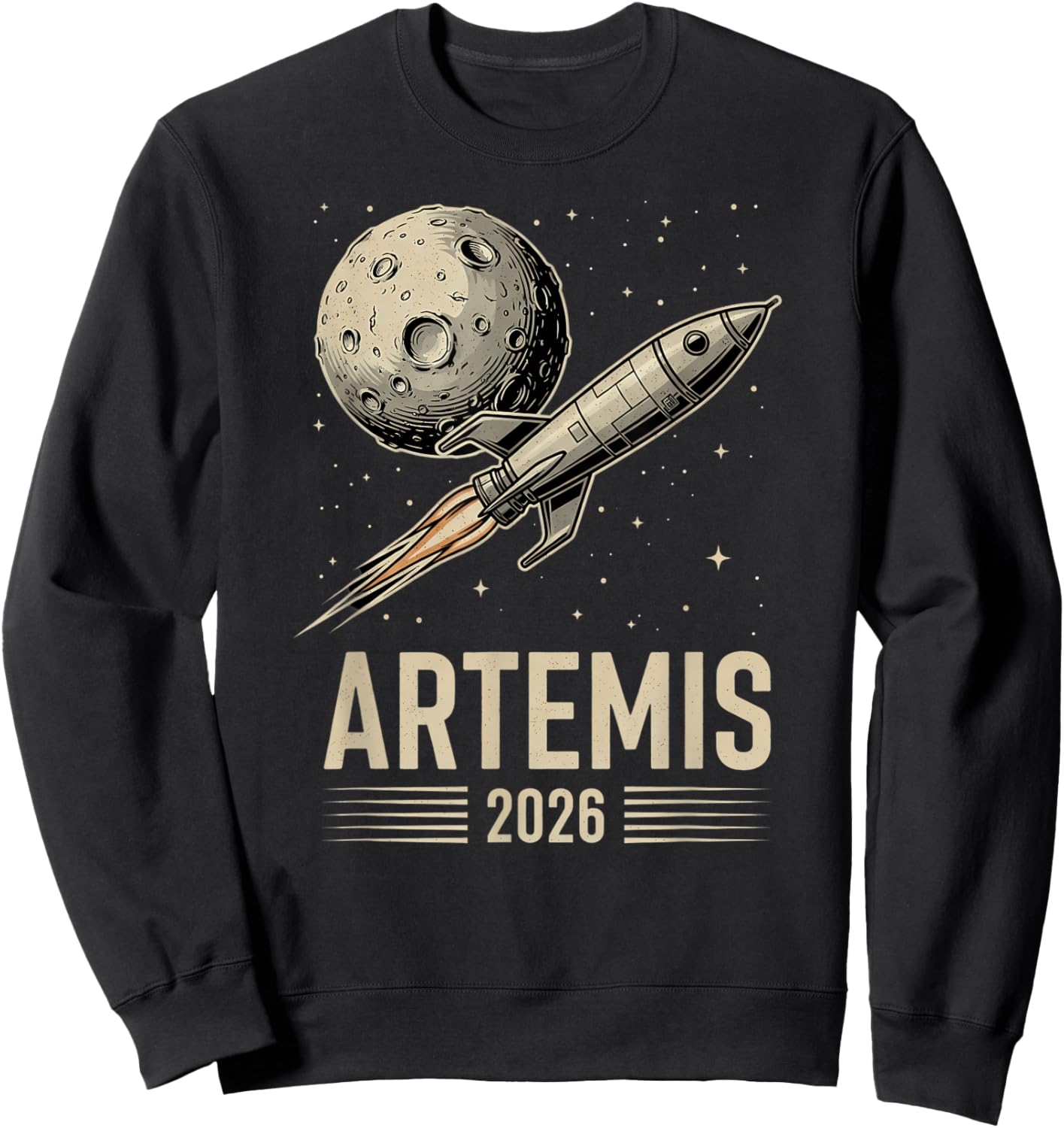 Artemis 2 Launch to The Moon Mission Retro Rocket Ship Sweatshirt - Sweatshirt | Black