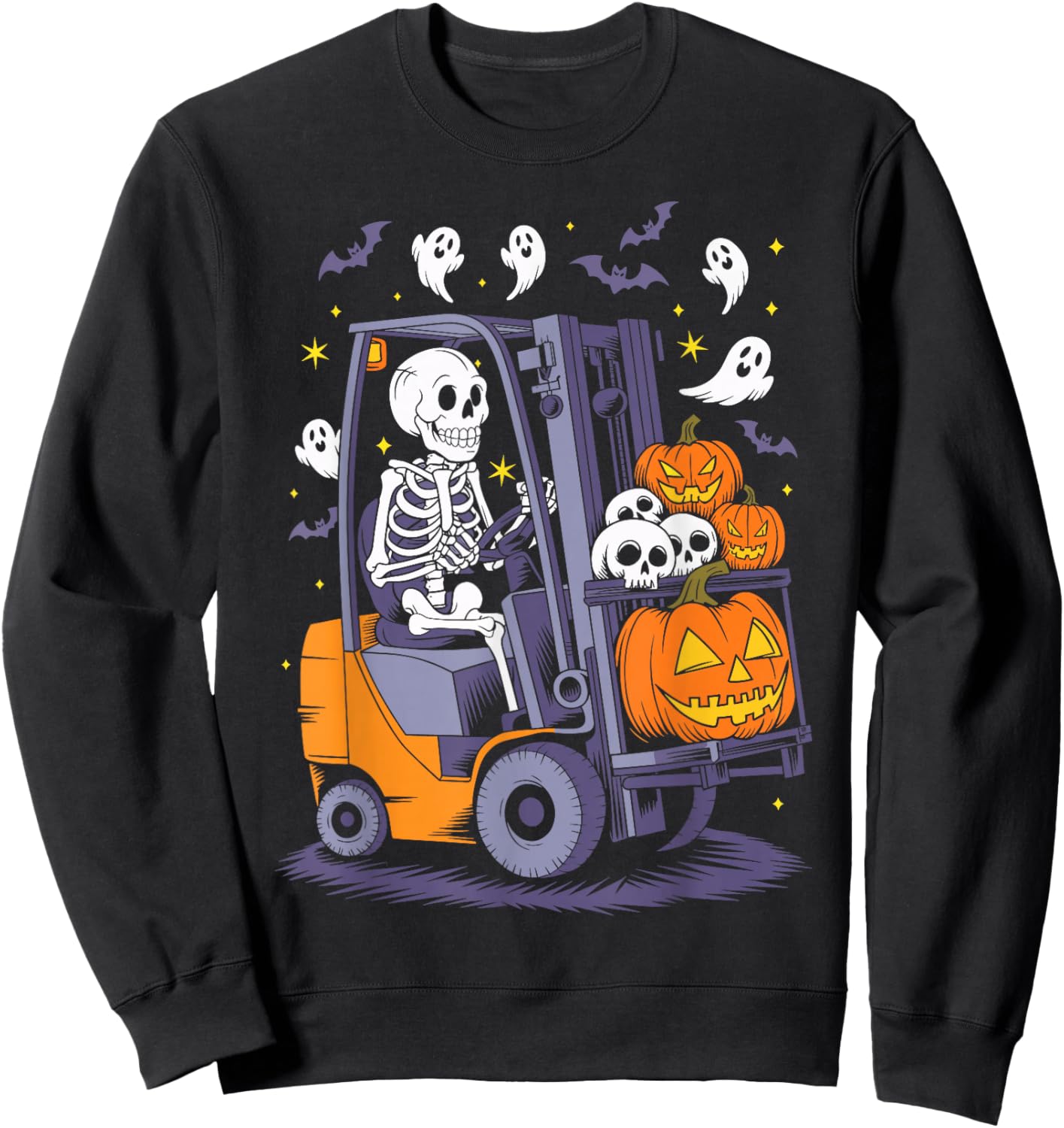 Funny Skeleton Forklift Operator Spooky Halloween Costume Sweatshirt - Sweatshirt | Black