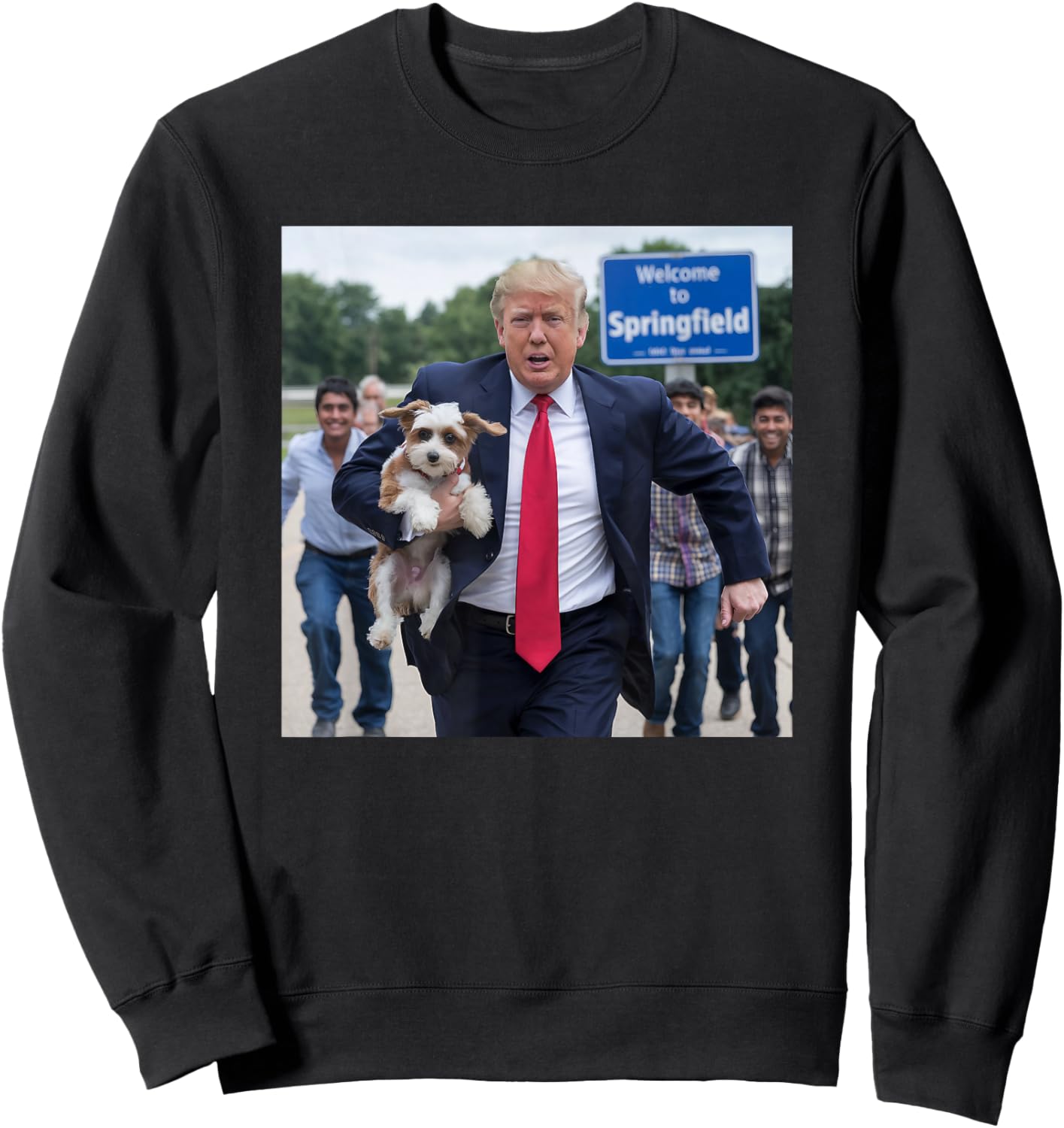 Trump Saving A Dog Funny Political Humor Photo Men Women Sweatshirt - Sweatshirt | Black