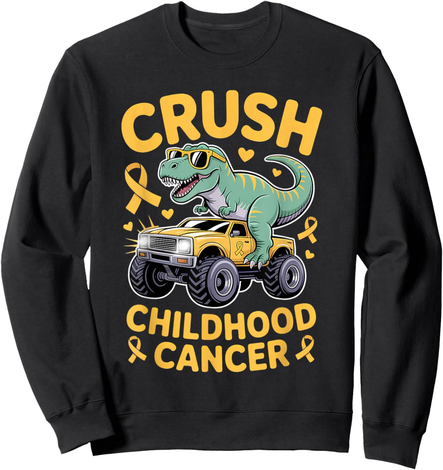 Crush Childhood Cancer Awareness Gold Ribbon Kids Toddlers Sweatshirt - Sweatshirt | Black