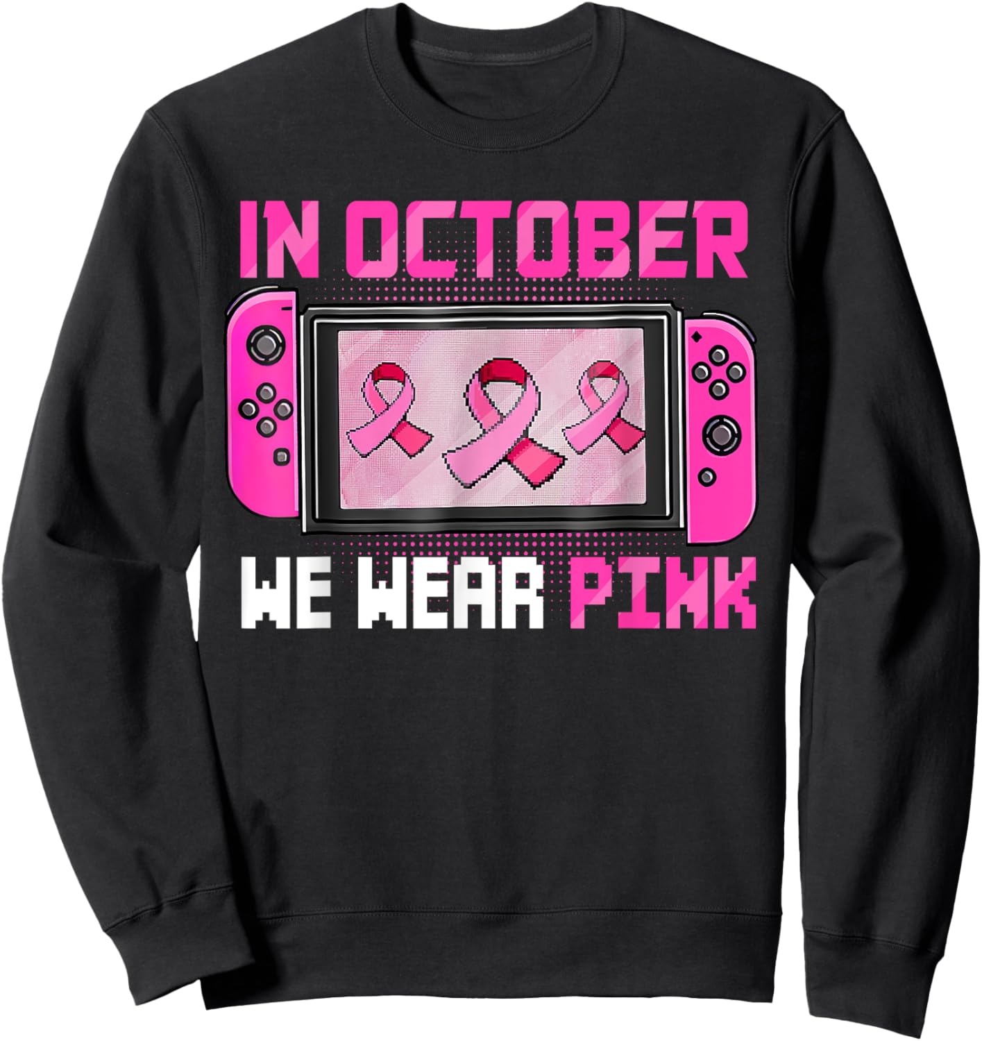 In October We Wear Pink Breast Cancer Gaming Kids Boys Youth Sweatshirt - Sweatshirt | Black