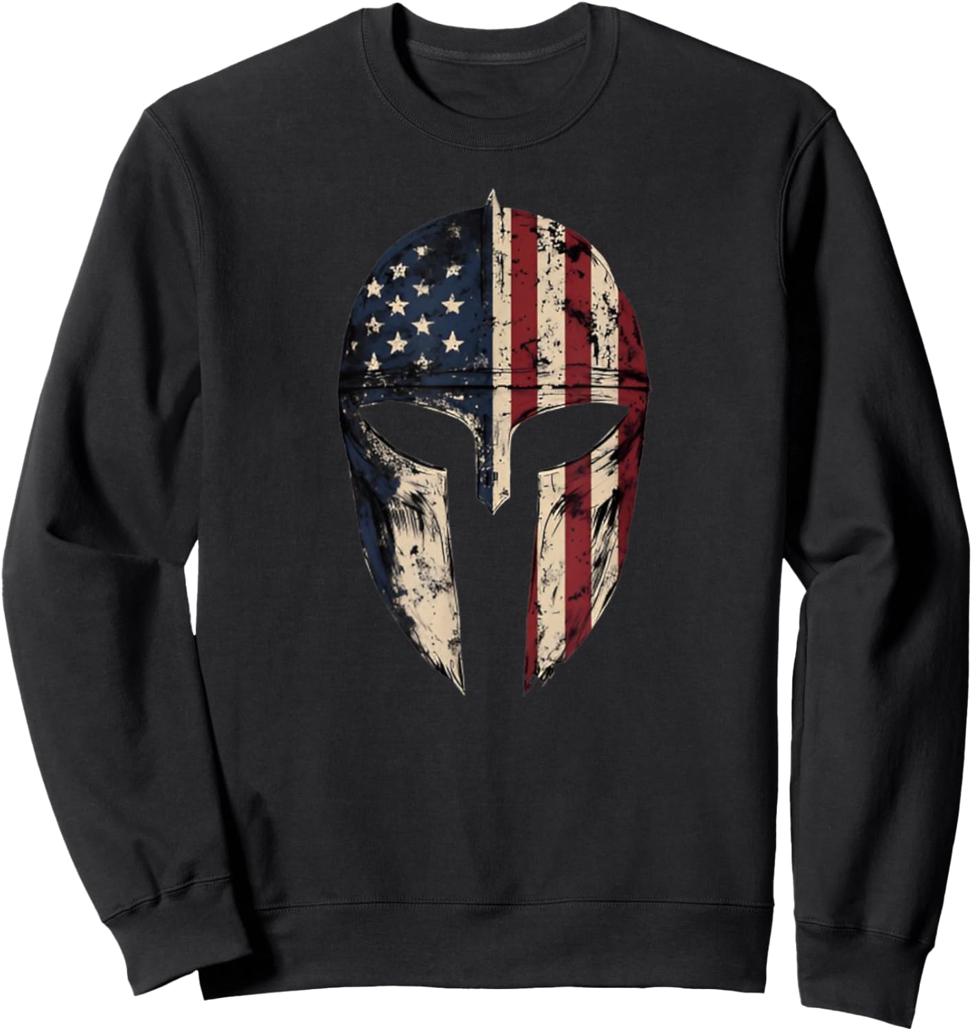 Patriotic American Spartan Warrior Men Women USA Flag Helmet Sweatshirt - Sweatshirt | Black