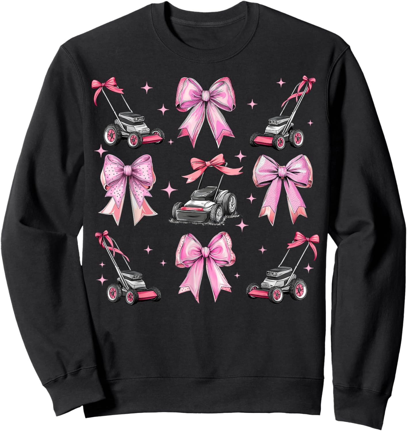 Coquette Bow Lawn Mowing Lawn Mower Gardening Girl Mom Pink Sweatshirt - Sweatshirt | Black