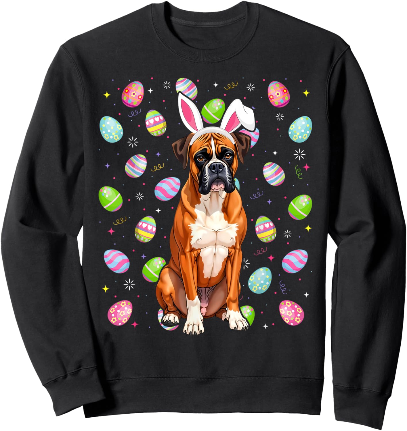 Boxer Dog Easter Egg Hunt Bunny Ear Boxer Easter Sweatshirt - Sweatshirt | Black