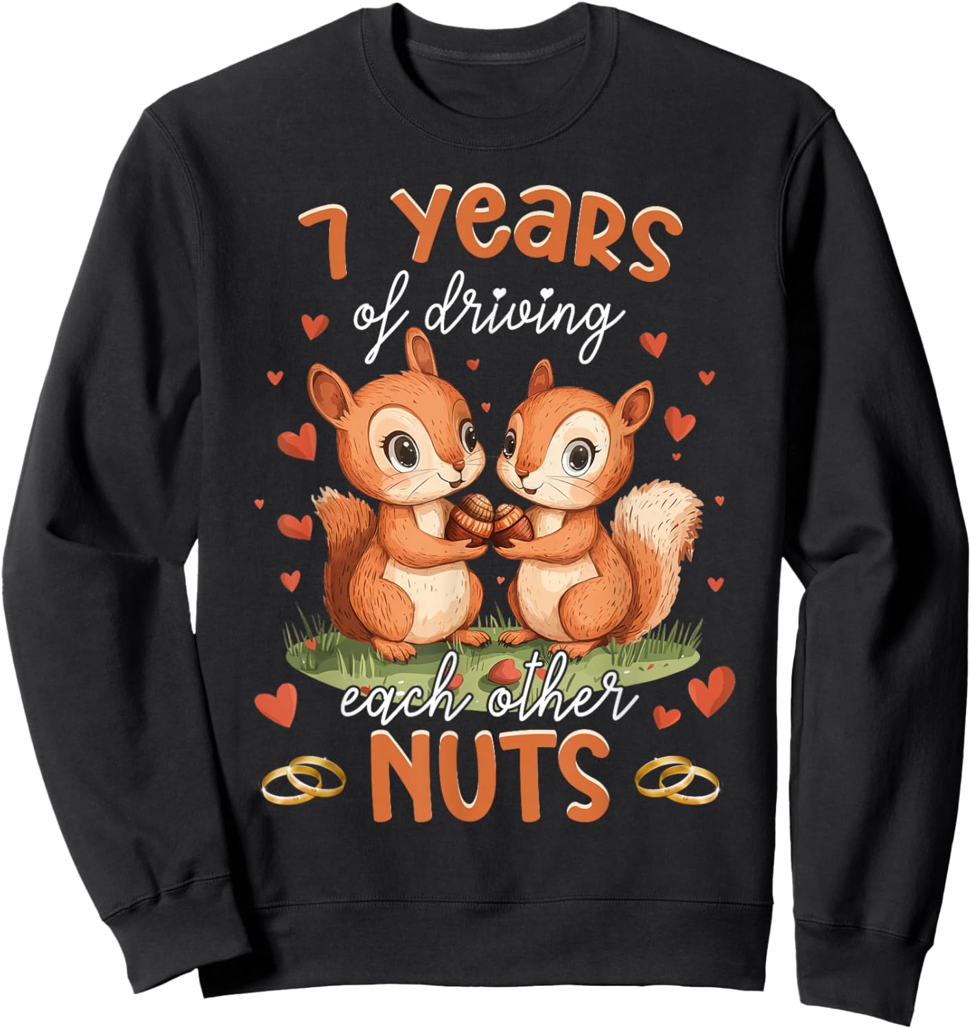 Squirrels 7th Wedding Anniversary 7 Years Cute Nuts Gift Sweatshirt - Sweatshirt | Black
