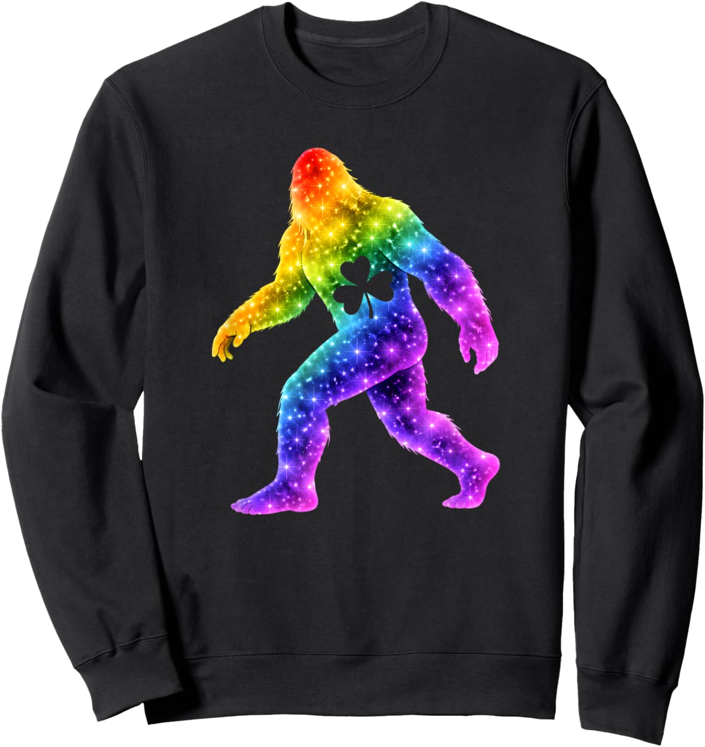 St Patricks Day Rainbow Galaxy Bigfoot Shamrock Sweatshirt - Sweatshirt | Black