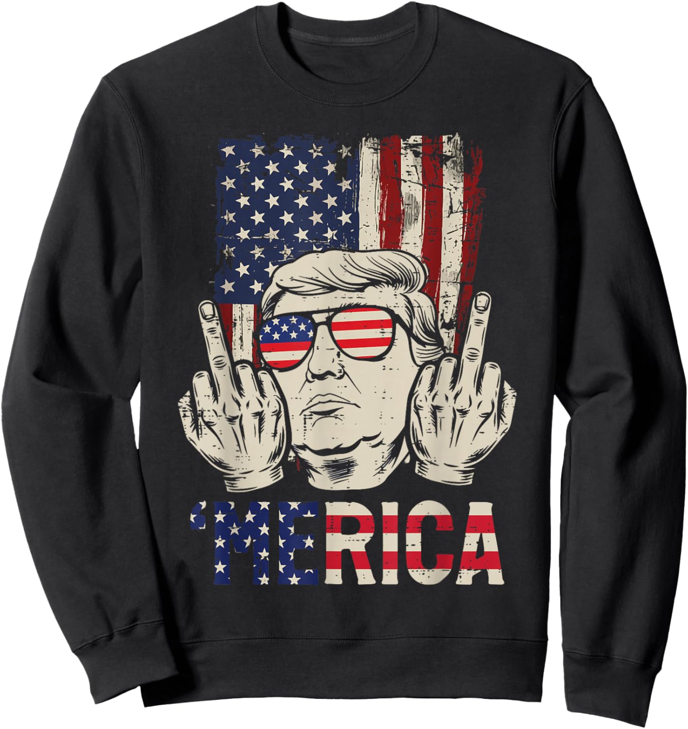 Funny 4th of July Merica US Flag Patriotic Men Women Sweatshirt - Sweatshirt | Black