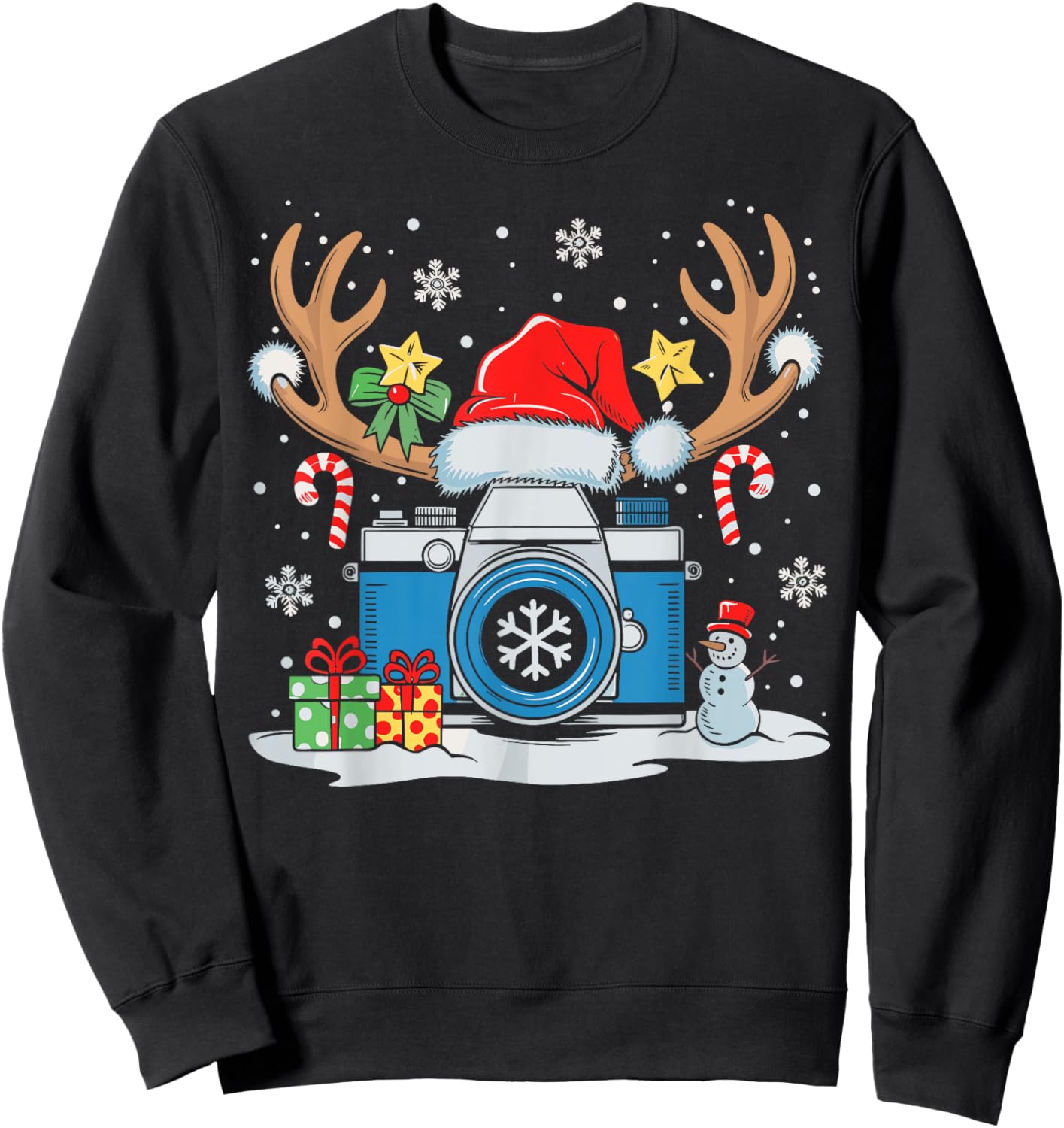 Xmas Photography Santa Hat Reindeer Photographer Christmas Sweatshirt - Sweatshirt | Black