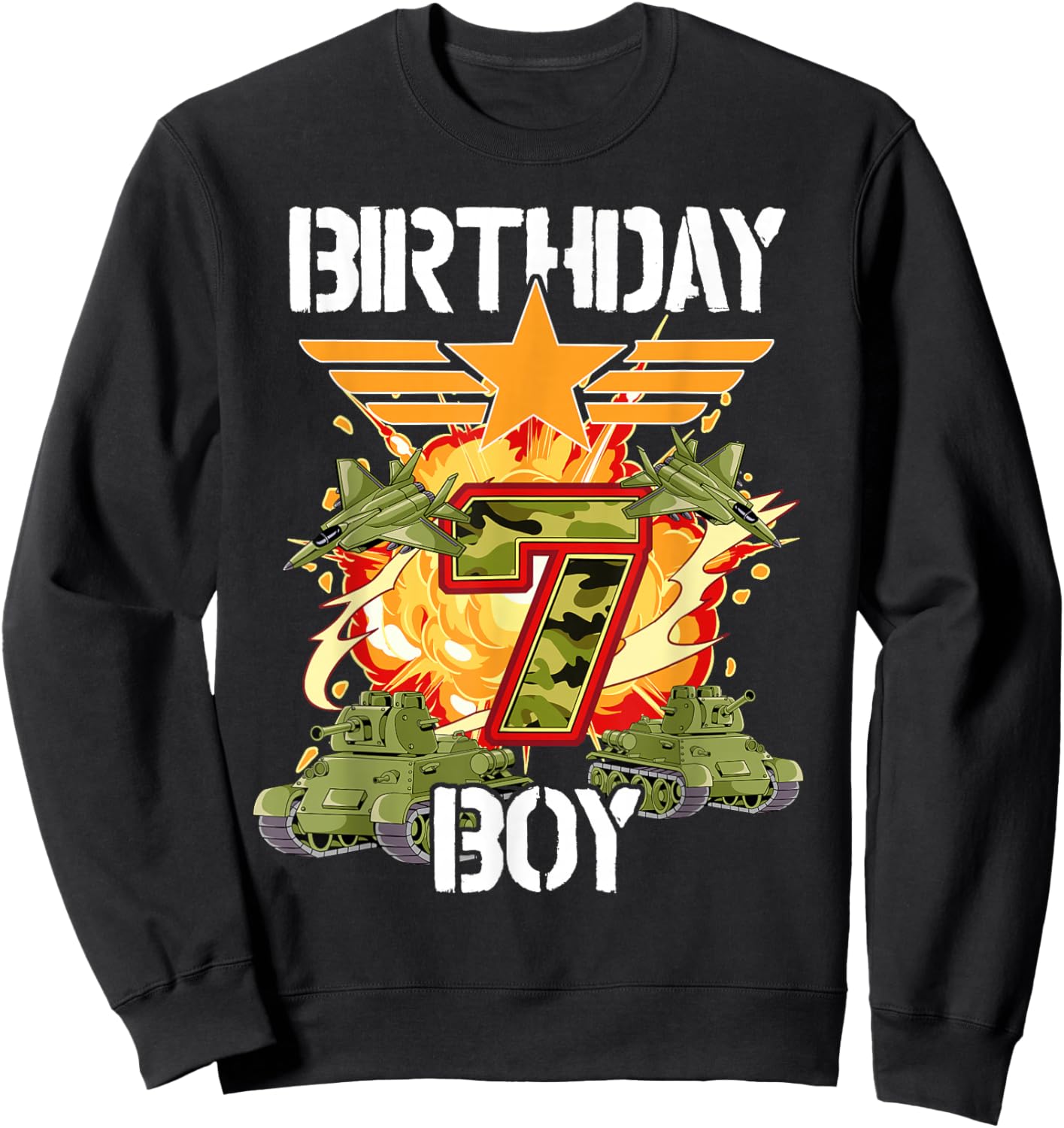 7th Birthday Army Sweatshirt - Sweatshirt | Black
