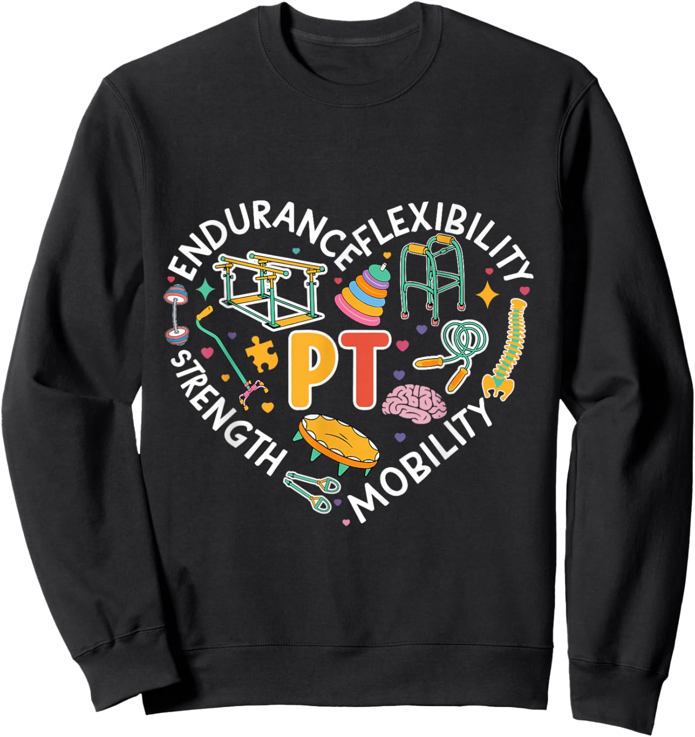Physical Therapy Retro Groovy Physical Therapist , -Adults/Kids, Black, Small, Short Sleeve Sweatshirt - Sweatshirt | Black