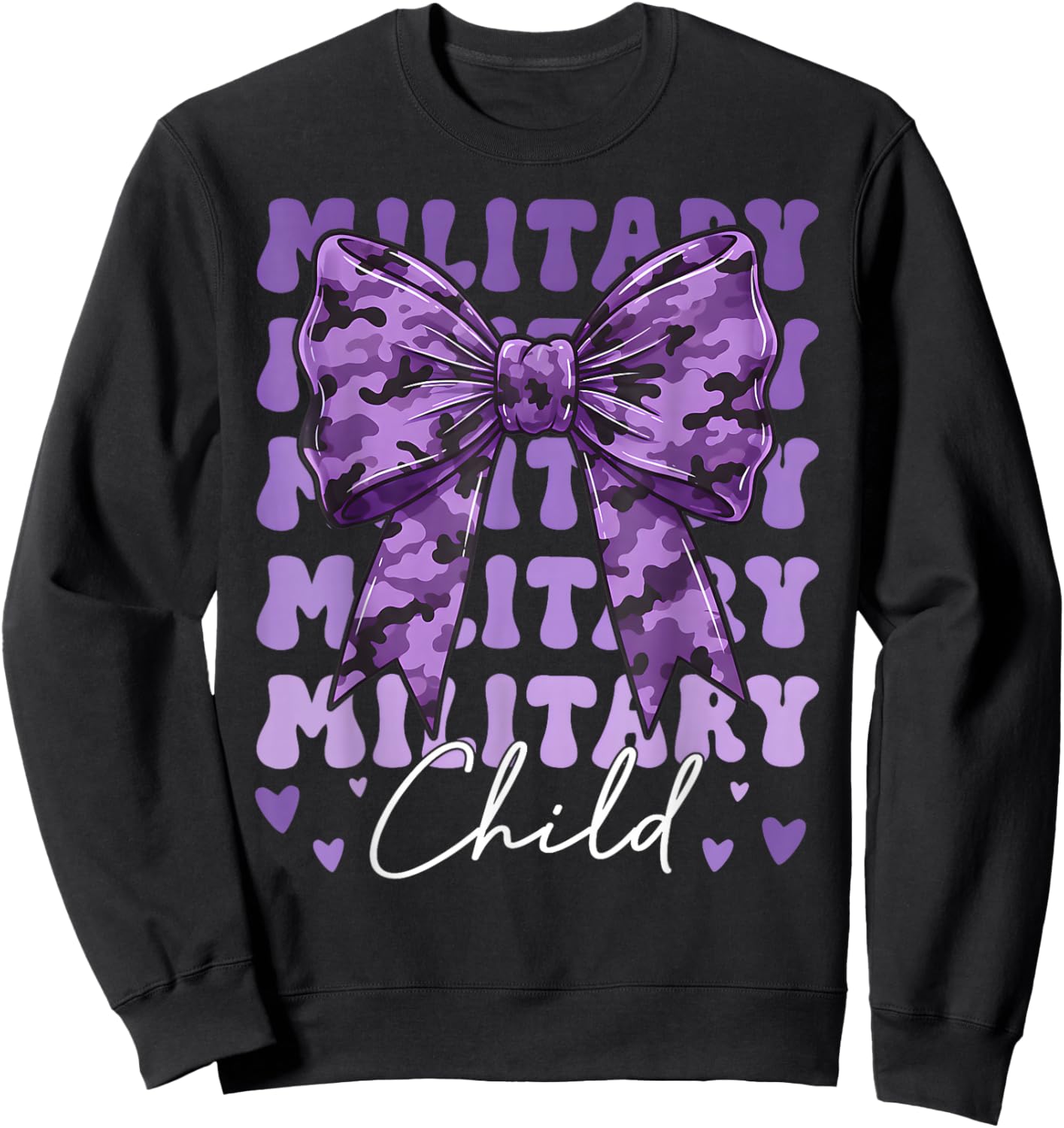 Purple Up for Military Kids Girl Coquette Bow Military Child Sweatshirt - Sweatshirt | Black