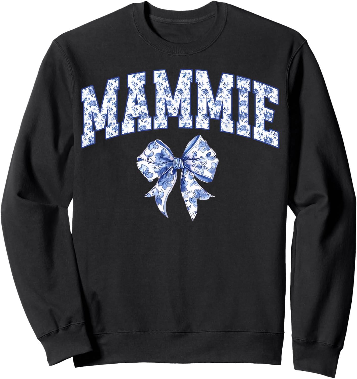 Mammie Coquette Toile Blue Bow Floral Family Matching Sweatshirt - Sweatshirt | Black