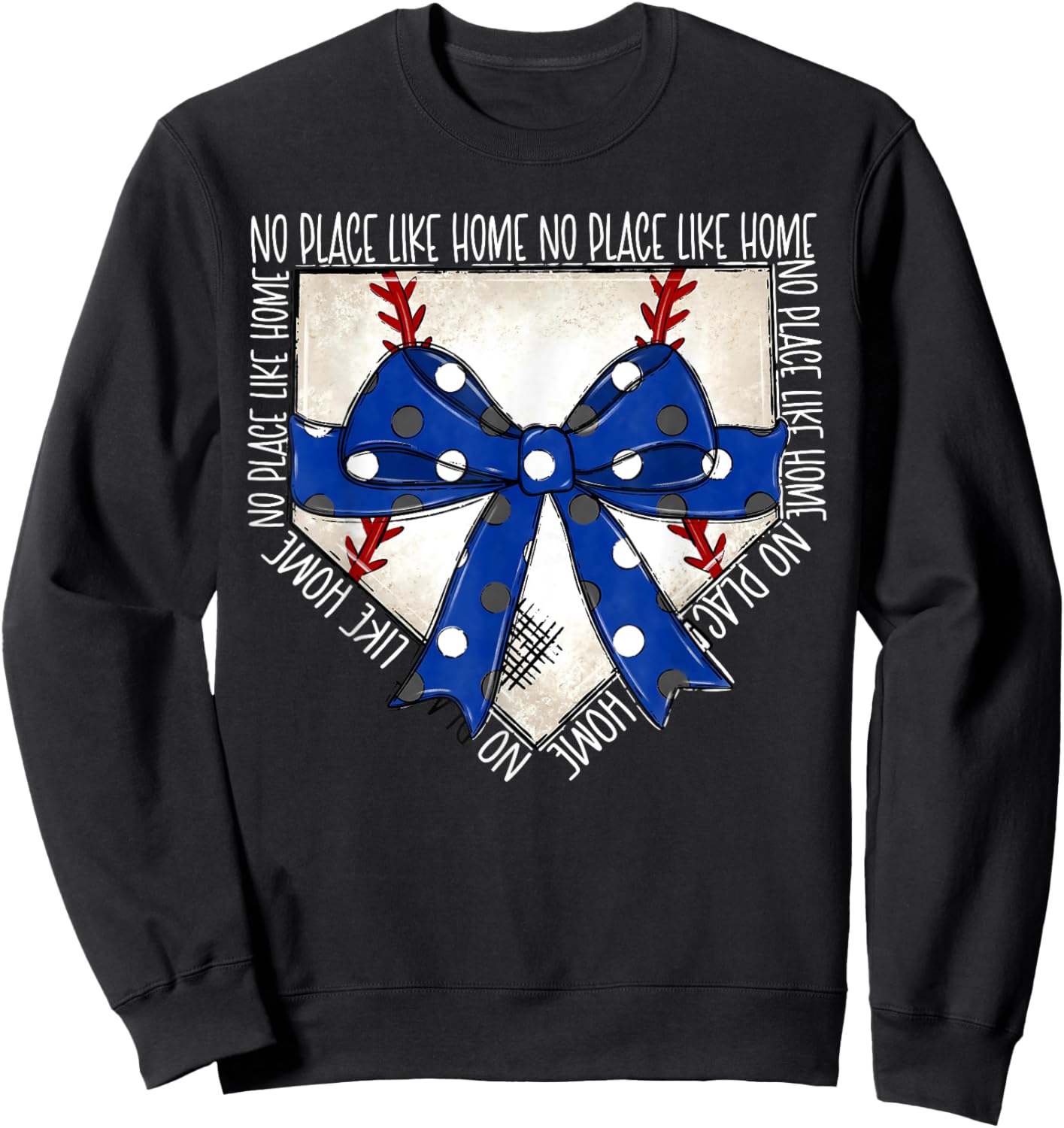 No Place Like Home Coquette Bow Game Day Softball Baseball Sweatshirt - Sweatshirt | Black