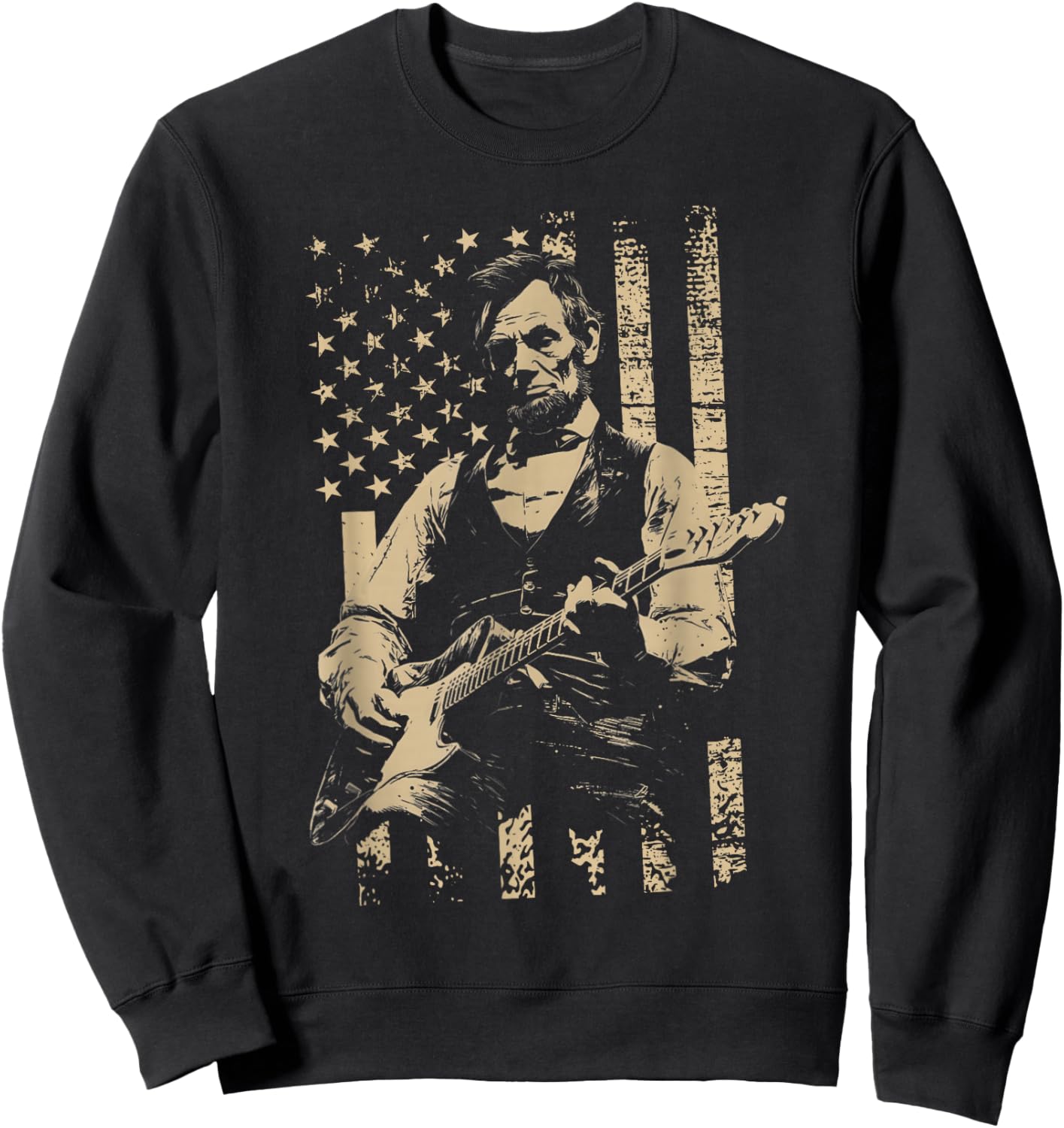 abe Lincoln Playing Guitar USA Flag 4th July Lincoln Guitar Sweatshirt - Sweatshirt | Black