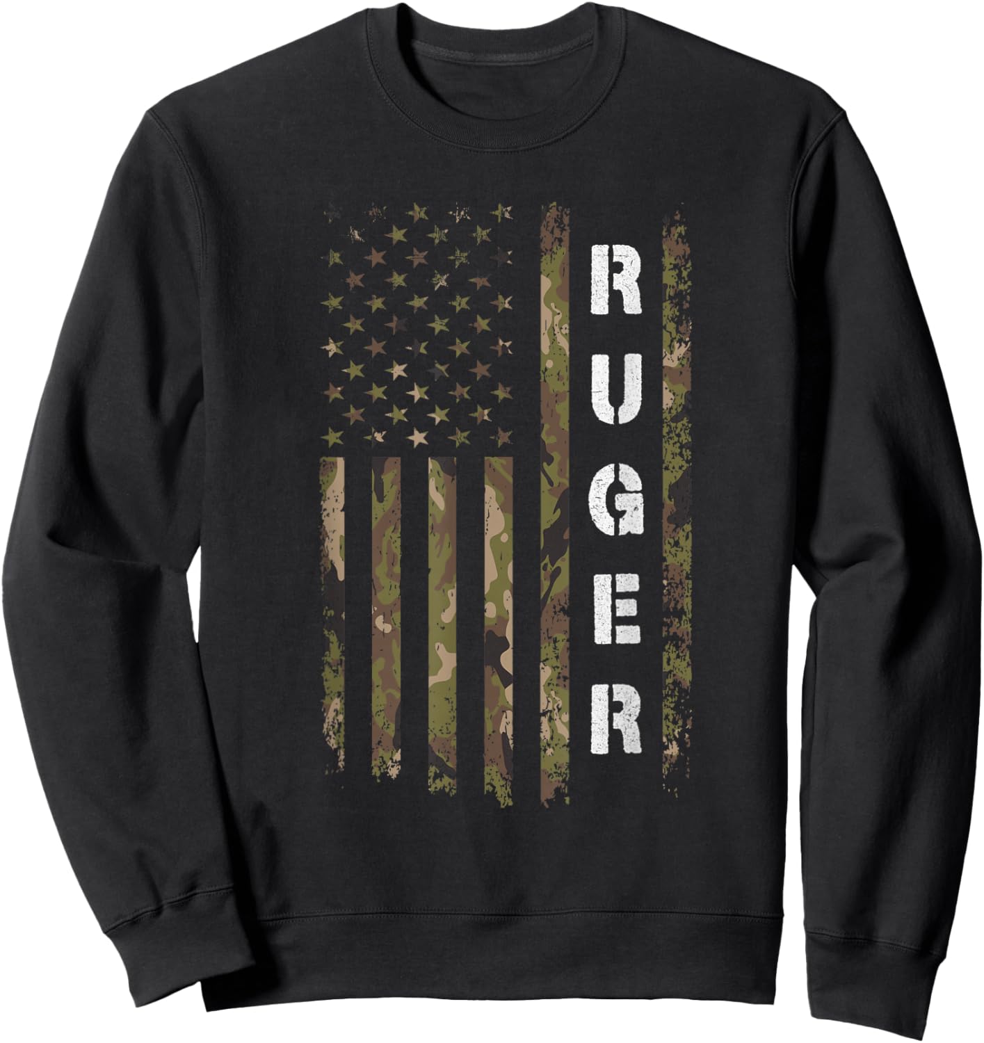 Retro Ruger Vintage Camouflage American Flag Matching Name Sweatshirt - Sweatshirt | Black