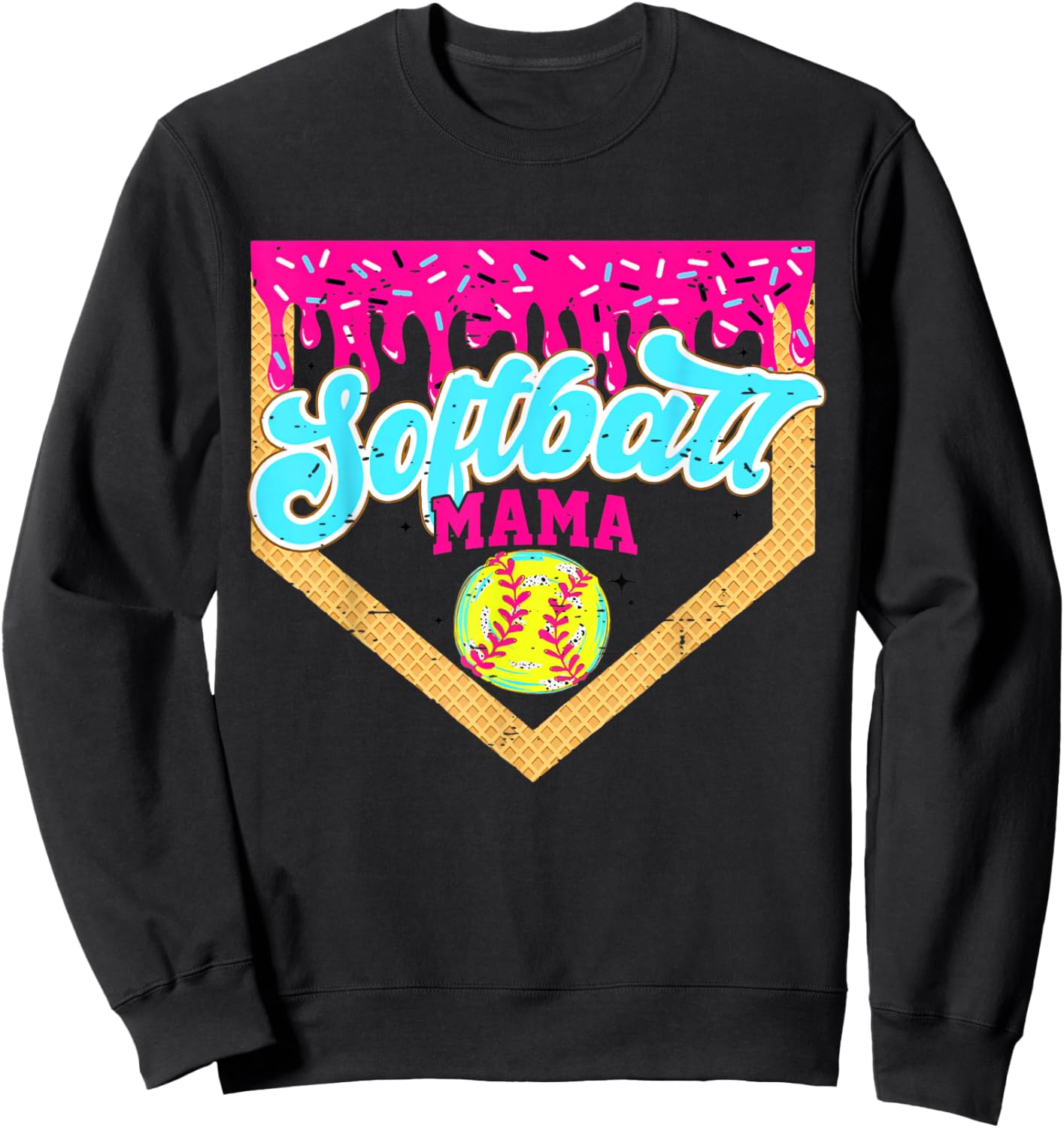 Softball Mama Drip Funny Game Day Softball Ice Cream Drip Sweatshirt - Sweatshirt | Black