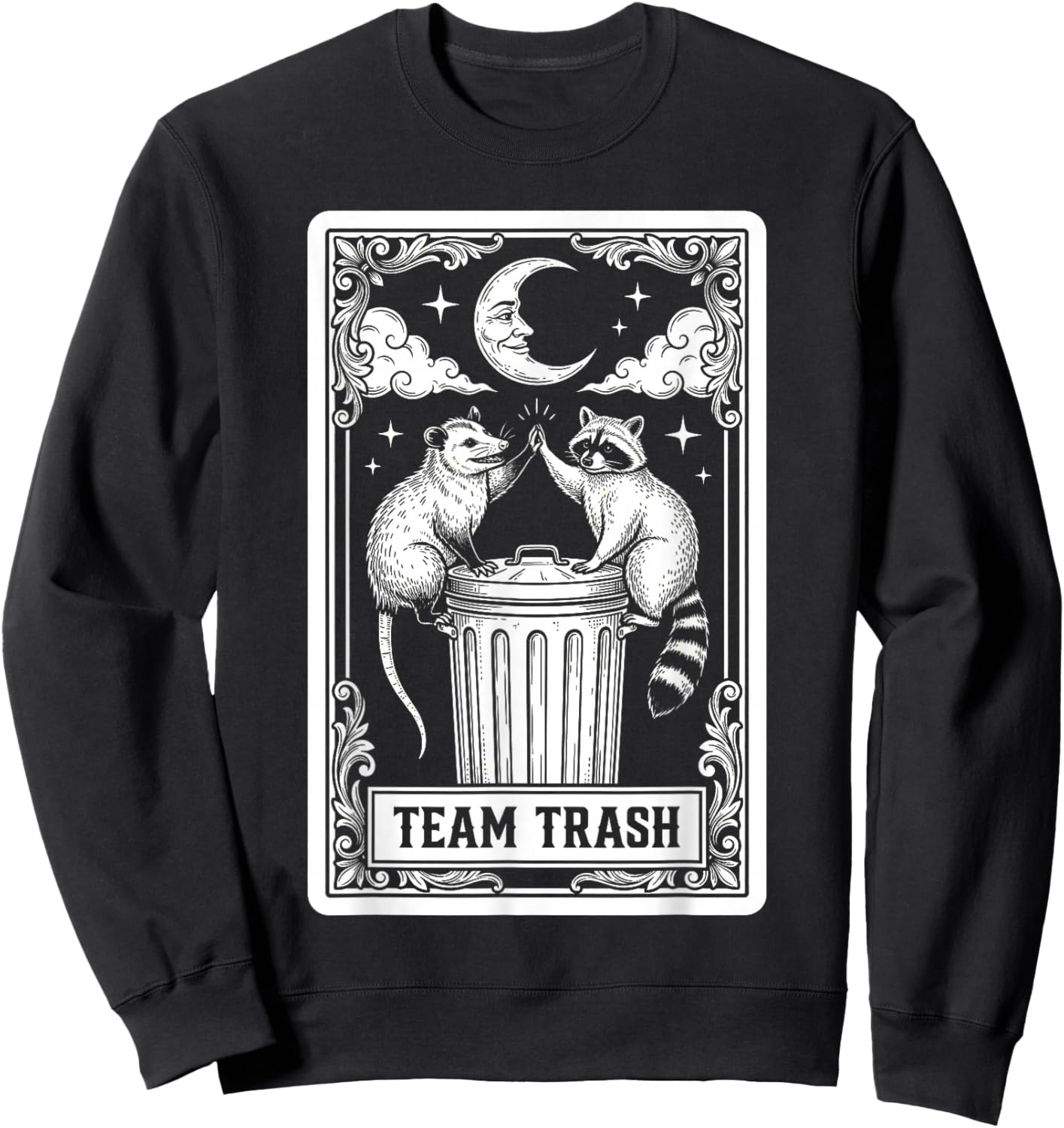 Tarot Card Vintage Team Trash Crescent Moon Opossum Raccoon Sweatshirt - Sweatshirt | Black