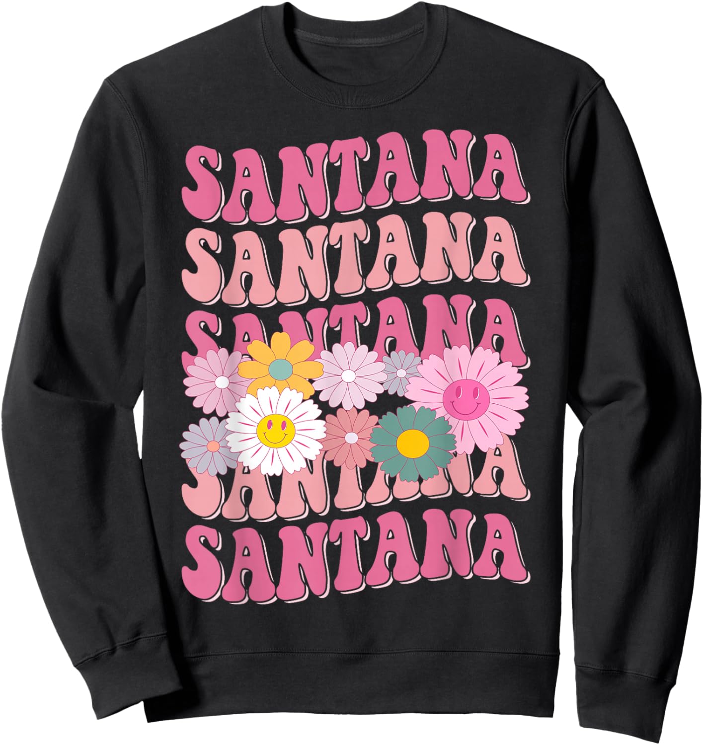 Girl Retro Santana First Name Personalized Groovy 80's Sweatshirt - Sweatshirt | Black