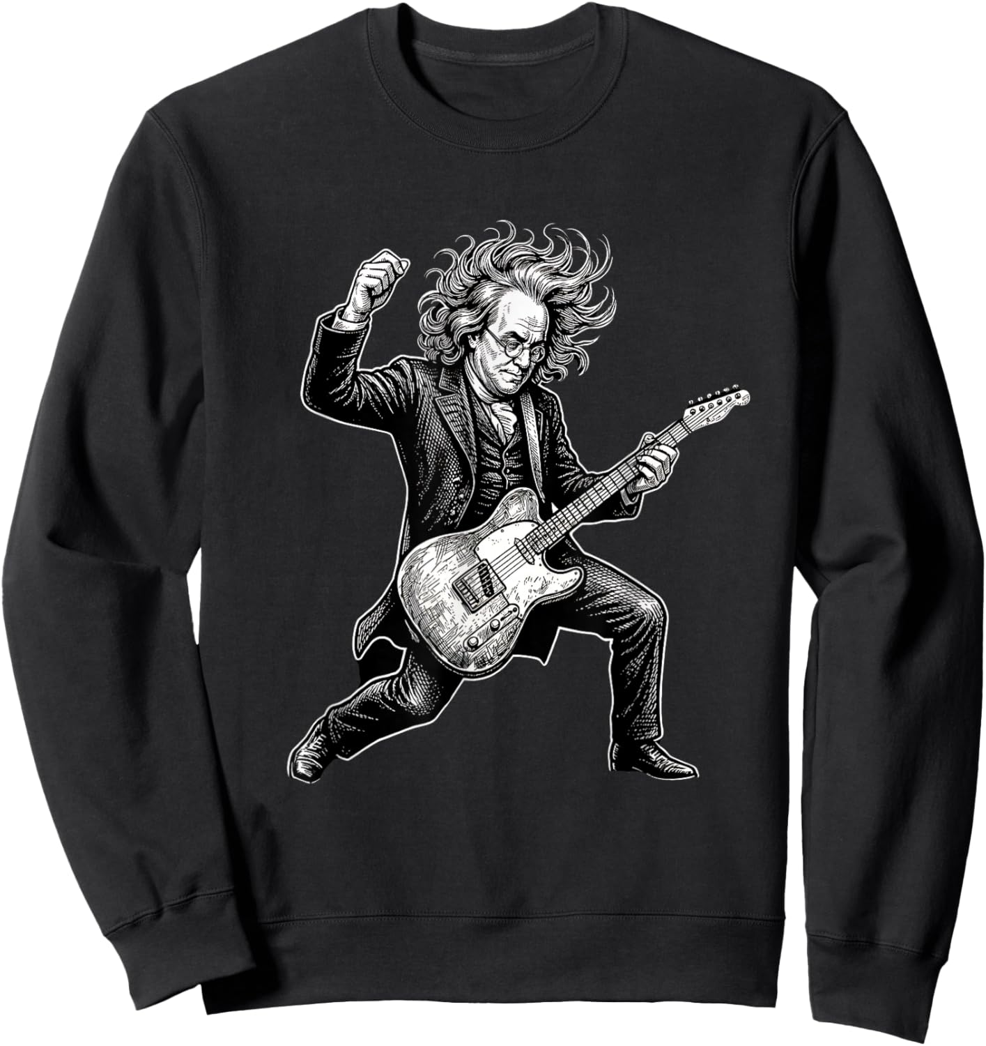 Ben Franklin Playing Guitar Funny July 4th Rock Guitar Sweatshirt - Sweatshirt | Black