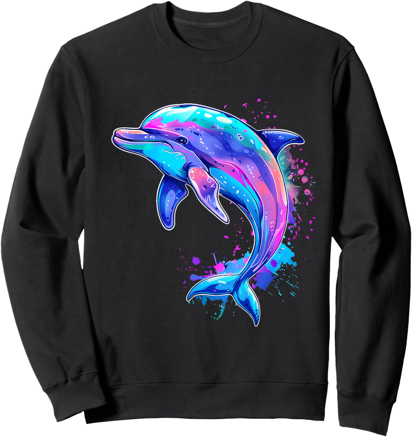 Dolphin Ocean Sea Dolphin Watercolor Sea Ocean Animal Sweatshirt - Sweatshirt | Black