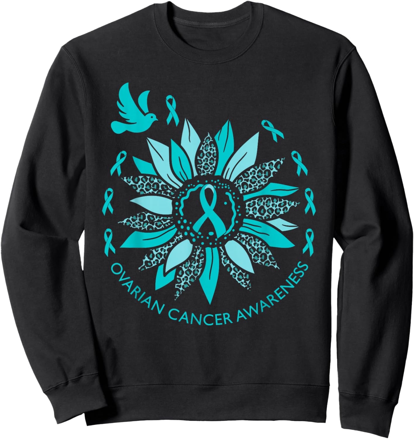 Ovian Cancer Awareness Teal Ribbon Support Squad Women Gifts Sweatshirt - Sweatshirt | Black