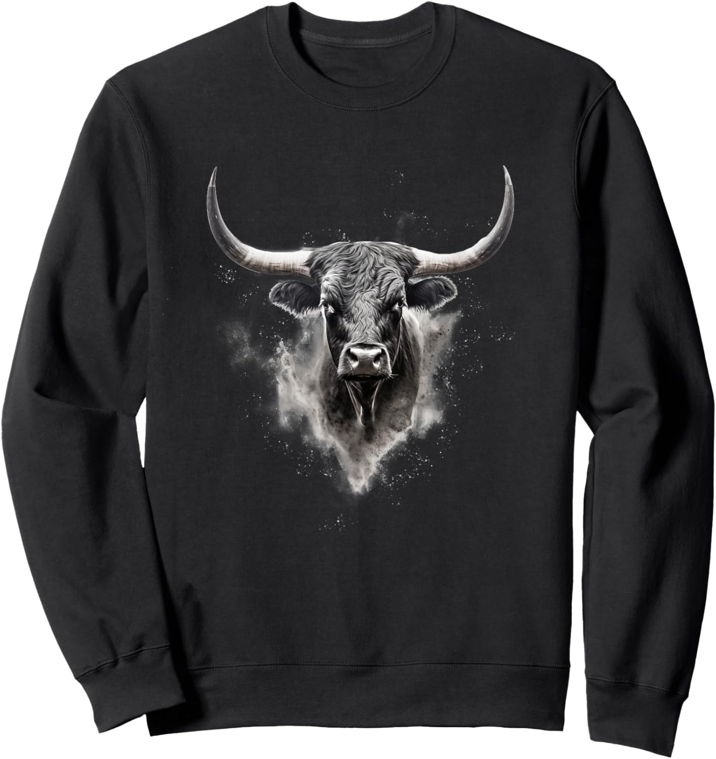 Majestic Bull Head Art: Bold Western Style Statement Sweatshirt - Sweatshirt | Black