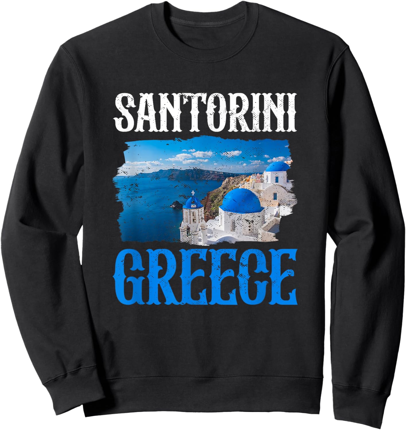 Santorini Greece Painting Souvenir Greek Island Aesthetic Sweatshirt - Sweatshirt | Black