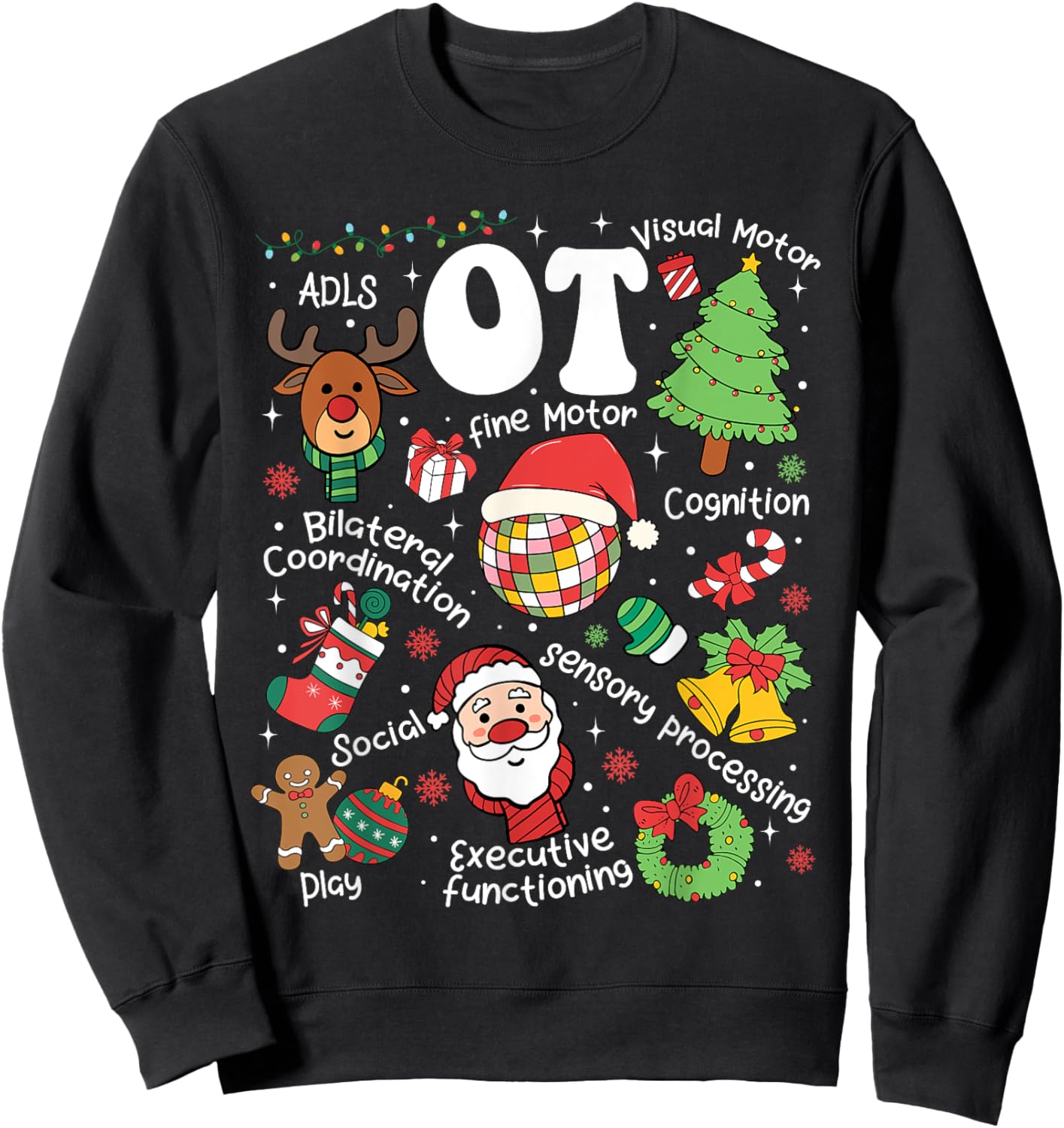 Occupational Therapy Christmas Retro Groovy OT Therapist Sweatshirt - Sweatshirt | Black