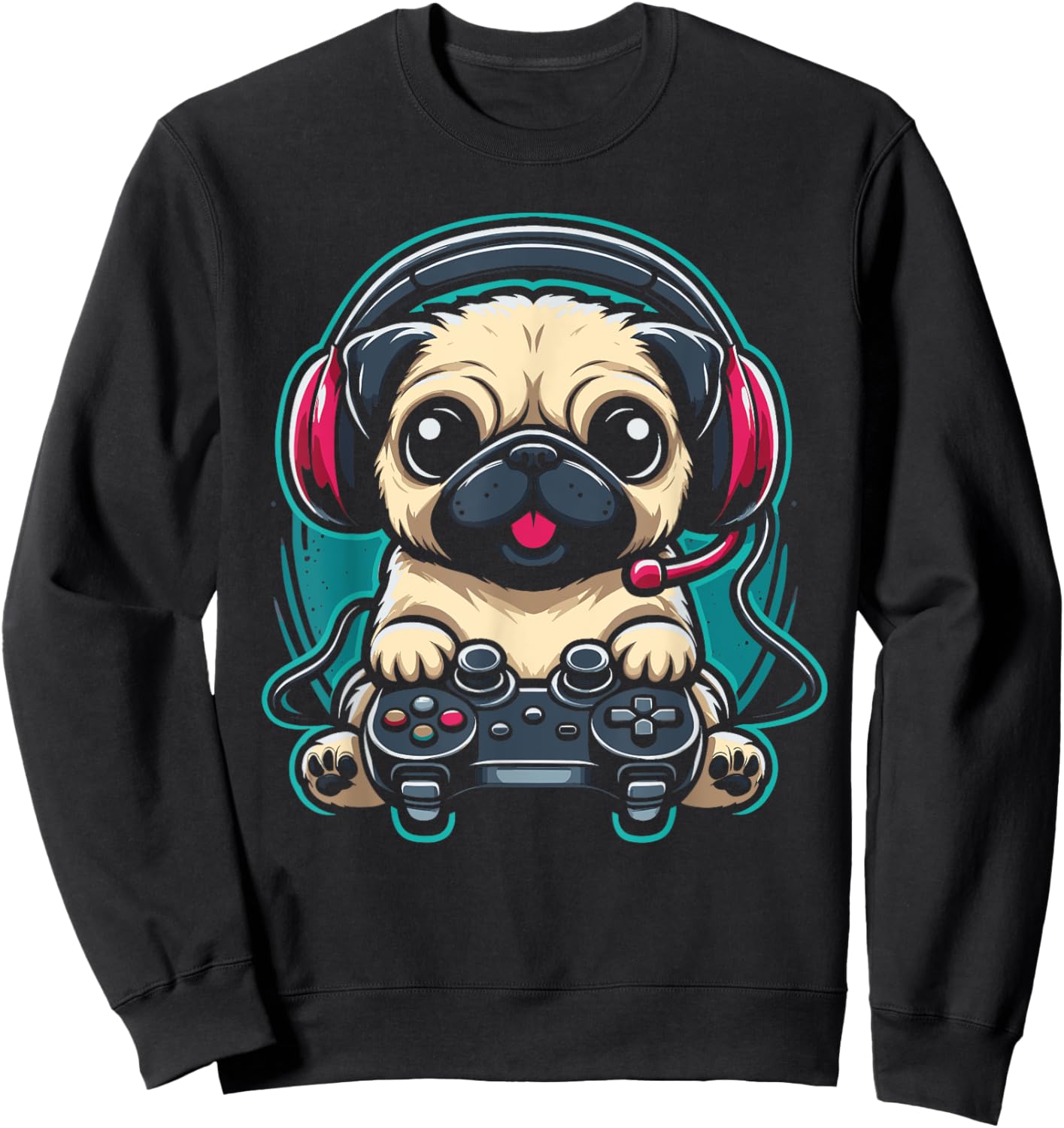 Gamer Pug Playing Video Games Gaming Sweatshirt - Sweatshirt | Black