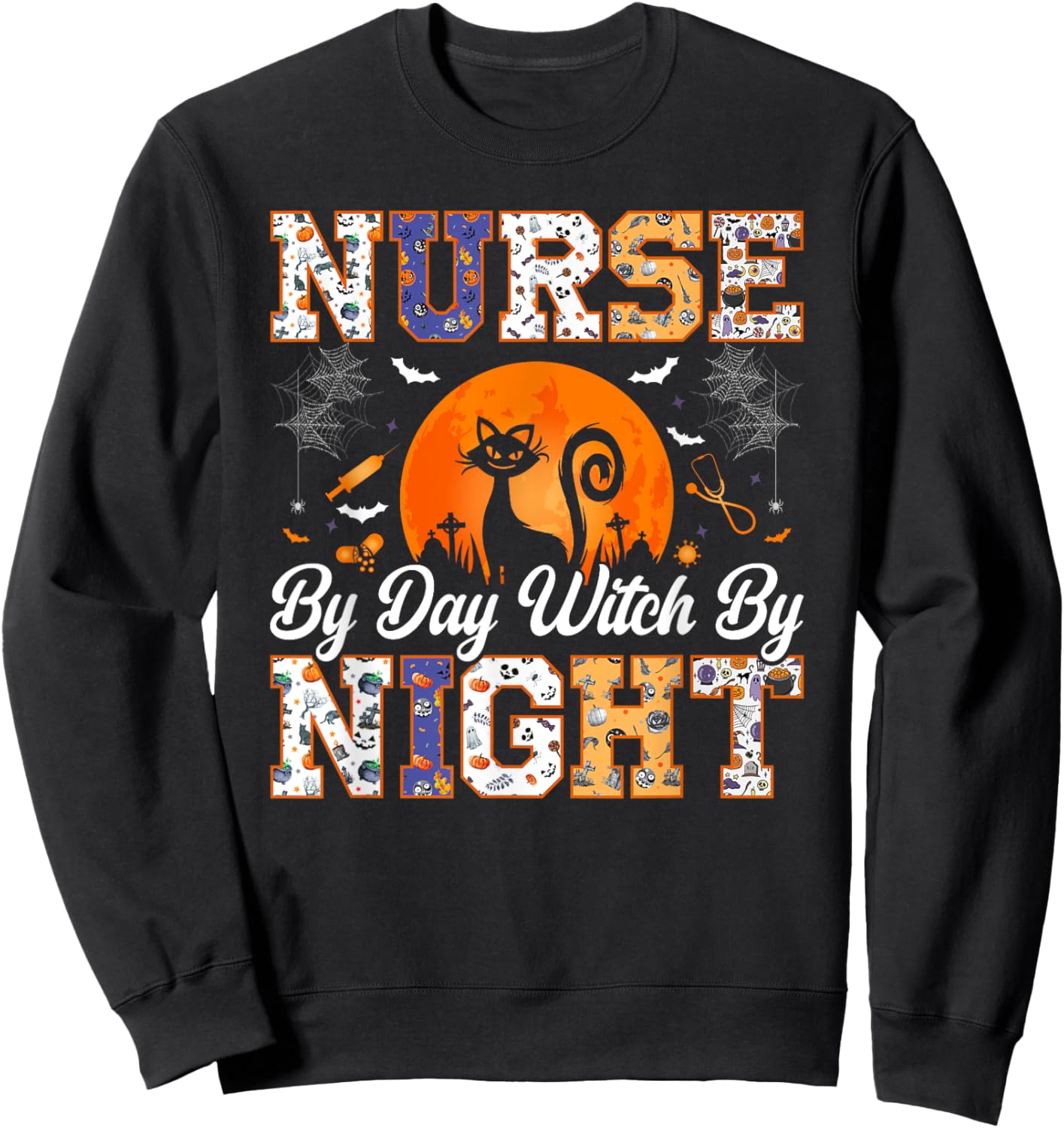 Night Halloween Boo Crew Nurse Halloween For Nurses RN Sweatshirt - Sweatshirt | Black