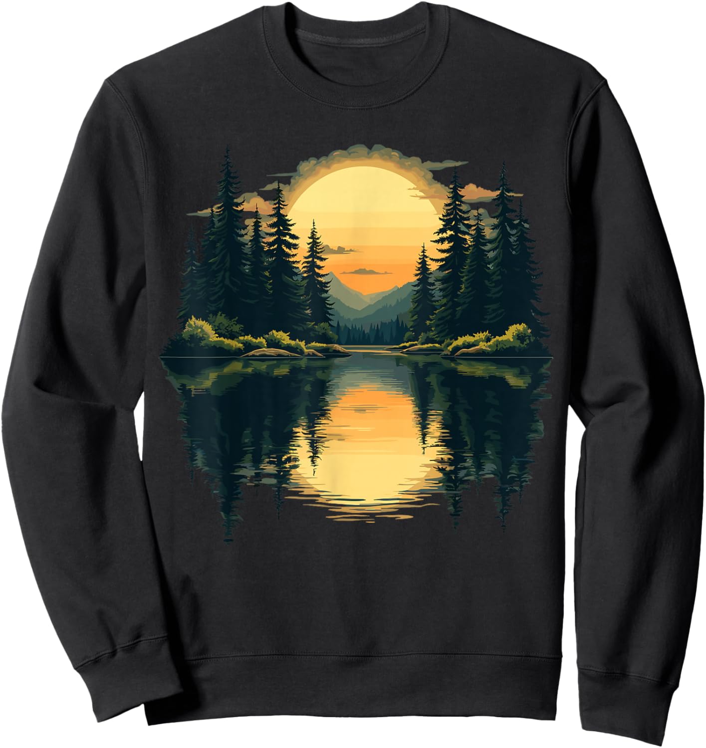 Nature Trees Reflection Forest Outdoor Wildlife Sweatshirt - Sweatshirt | Black
