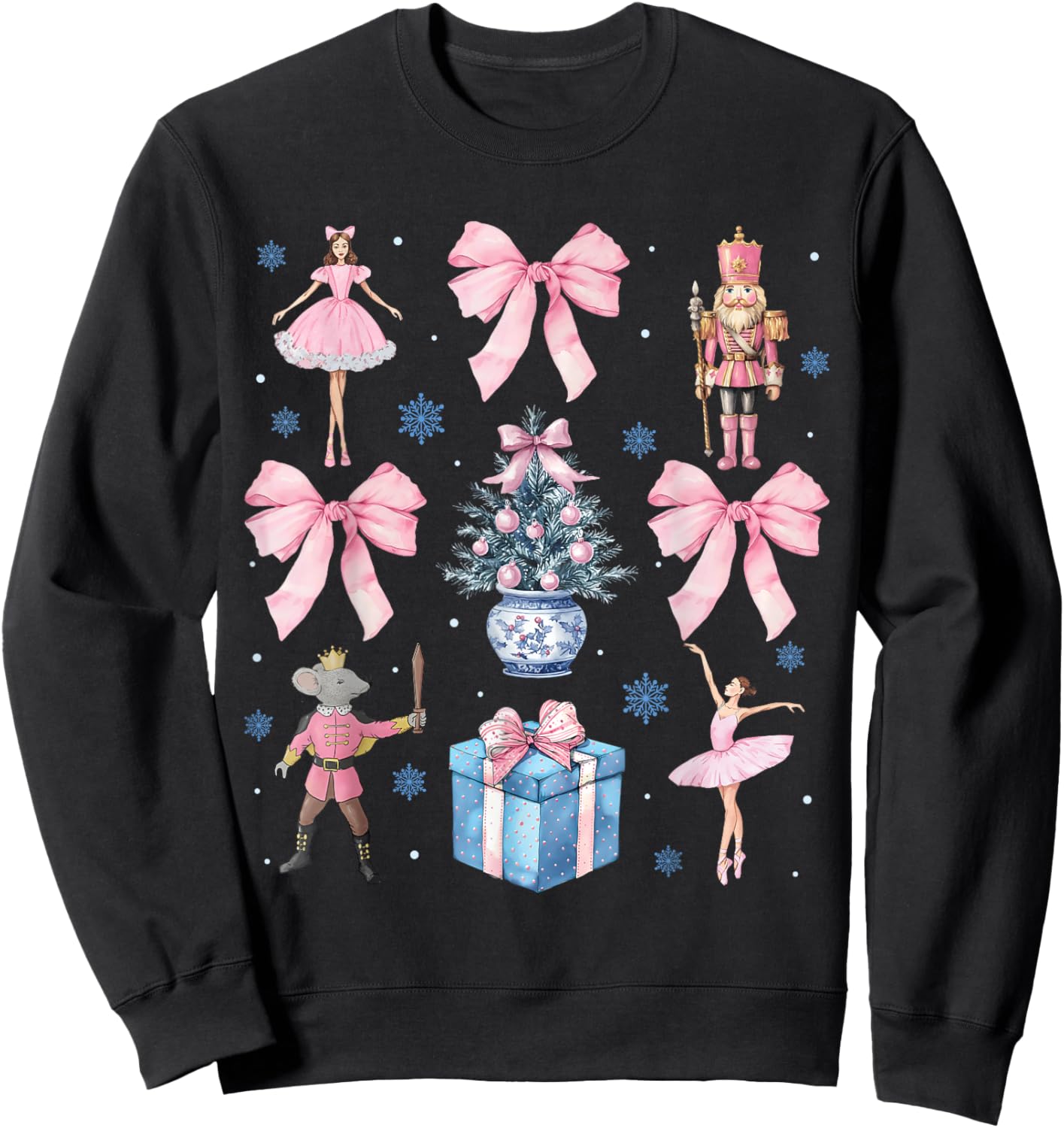 Pink Coquette Bow Christmas Nutcracker Ballet Xmas Holiday Sweatshirt - Sweatshirt | Black