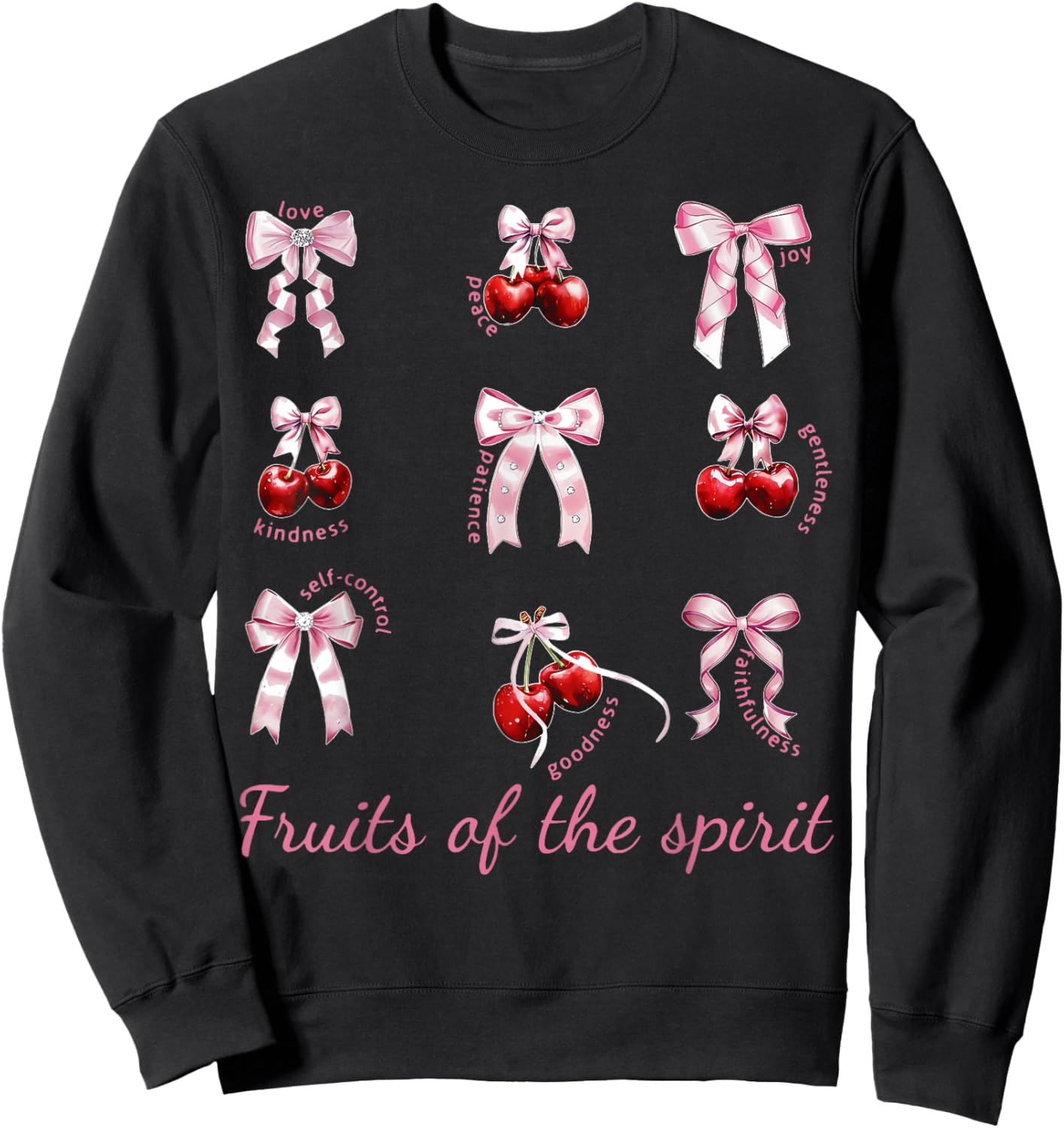 Fruit Of The Spirit Bow Coquette Cherry Christian Bible Sweatshirt - Sweatshirt | Black