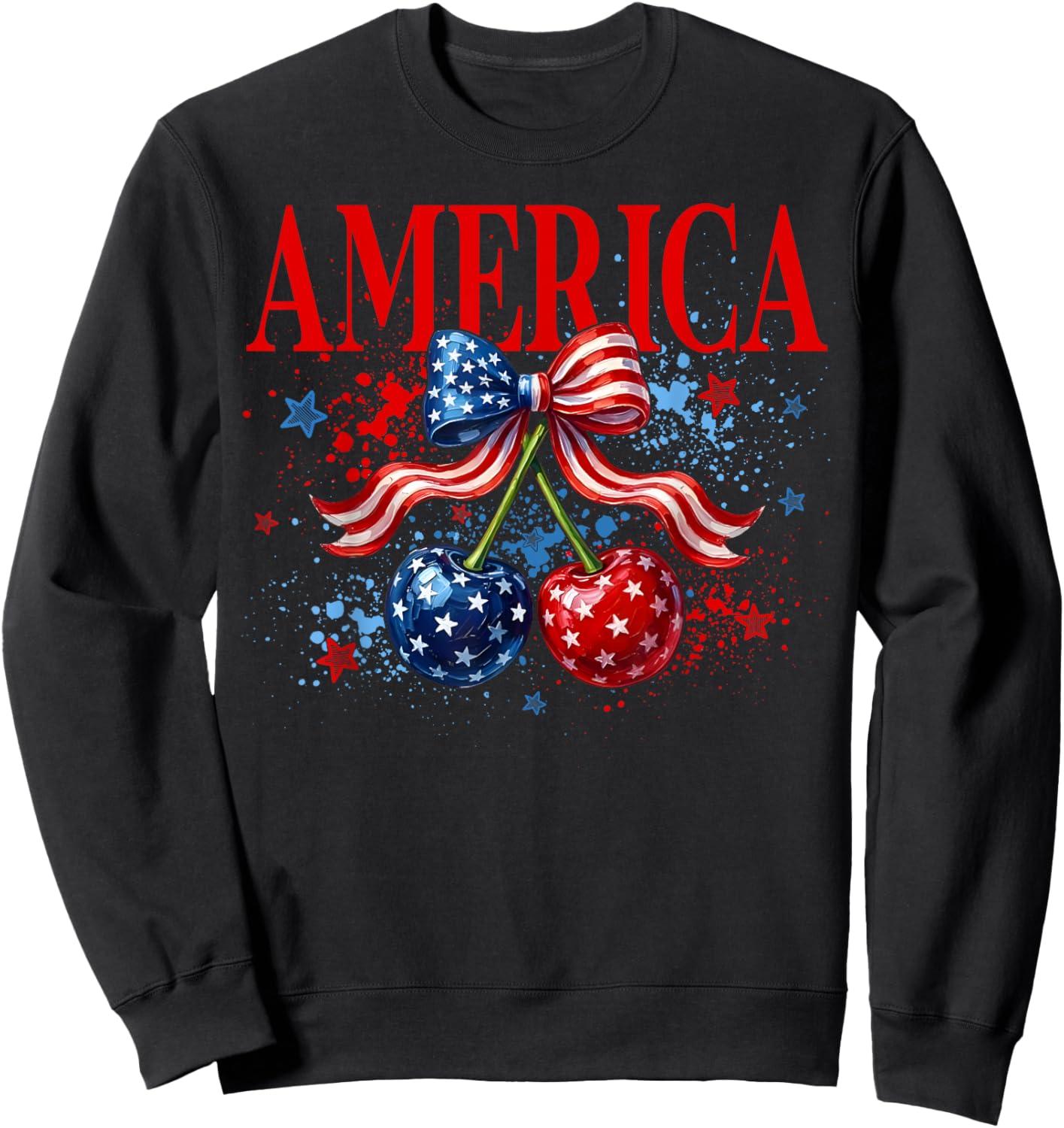 4th of July American Cherry Coquette Bow Women Girl Sweatshirt - Sweatshirt | Black