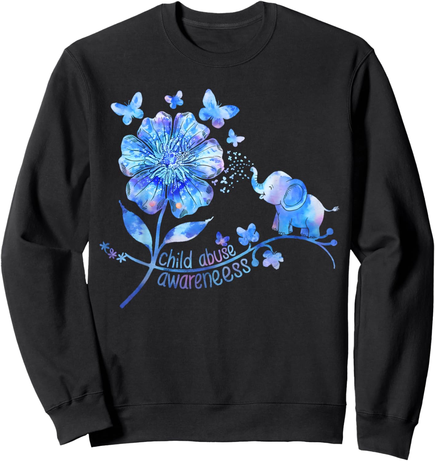 CHILD ABUSE Awareness Sunflower Light Blue Ribbon Elephant Sweatshirt - Sweatshirt | Black