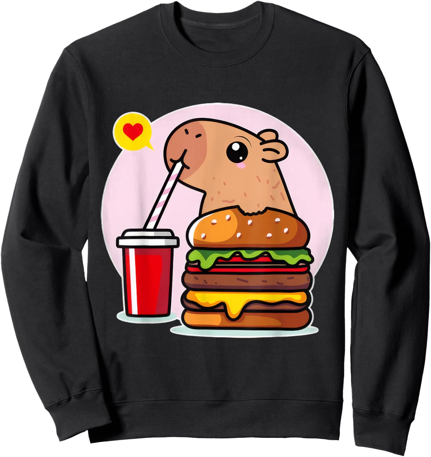 Cute Capybara And Hamburger Capybara Lover Kawaii Amine Kids Sweatshirt - Sweatshirt | Black