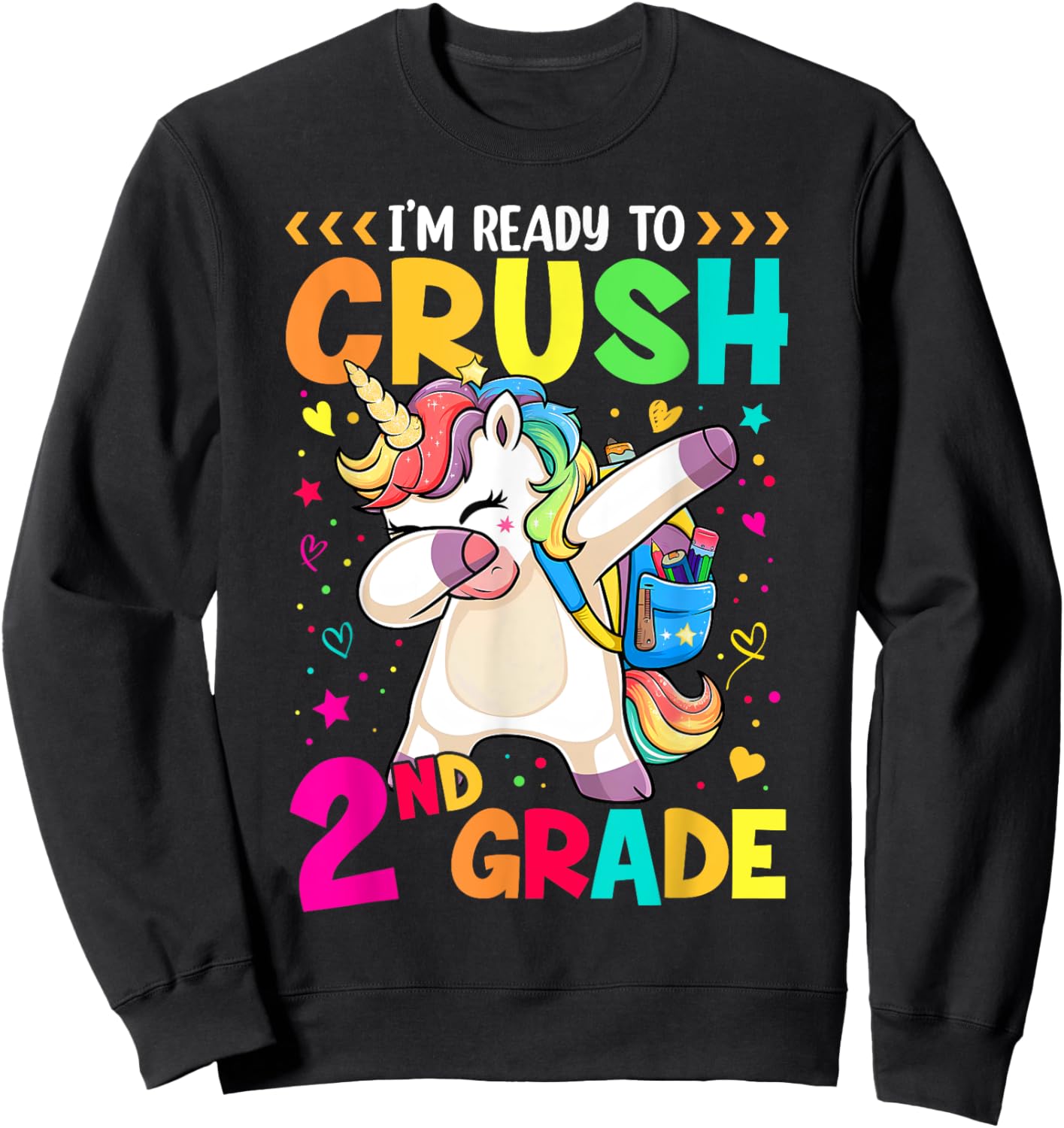 Crush 2nd Grade Dabbing Unicorn Back to School Girls Kids Sweatshirt - Sweatshirt | Black