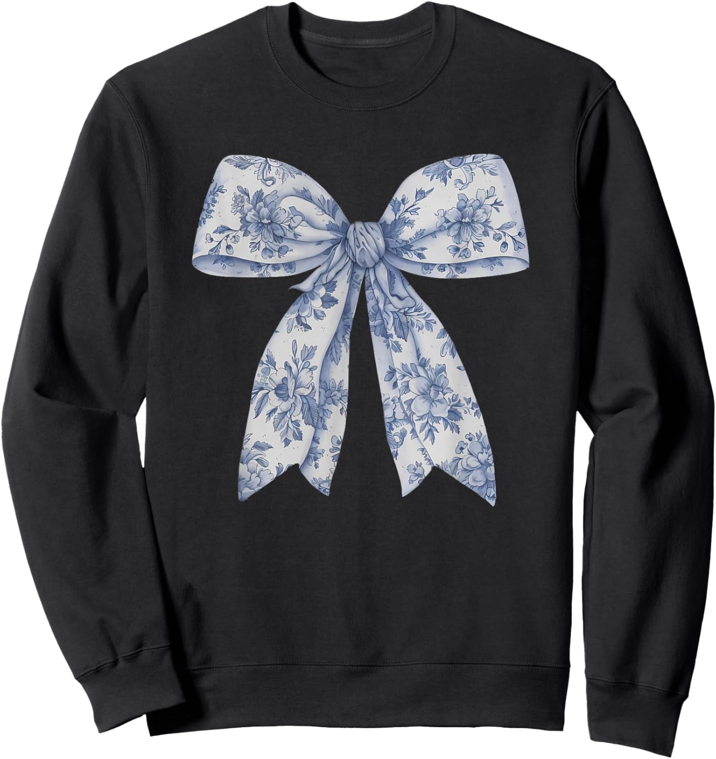 Bow Shirt | Blue Bow and Ribbon Graphic Cute for Girl Women Sweatshirt - Sweatshirt | Black