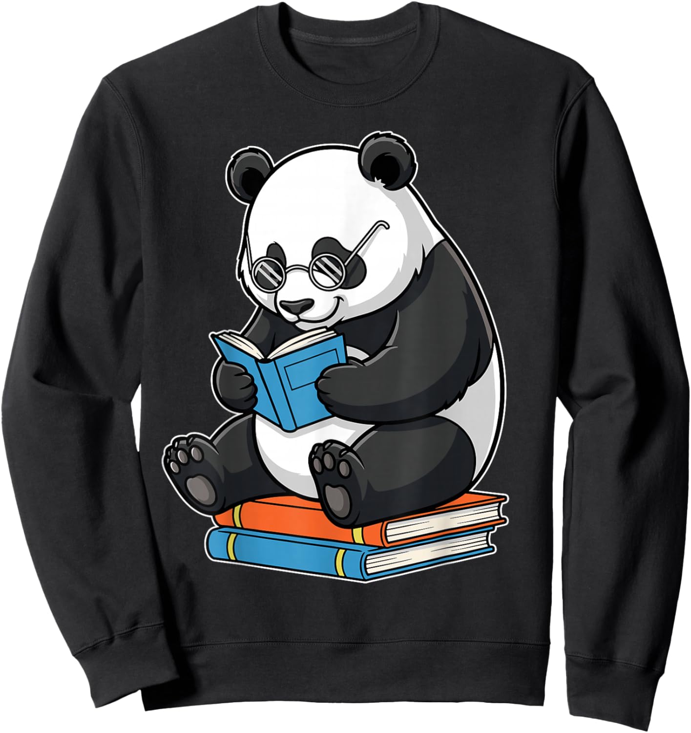 Funny Panda with Glasses Reading Book Librarian Panda Sweatshirt - Sweatshirt | Black