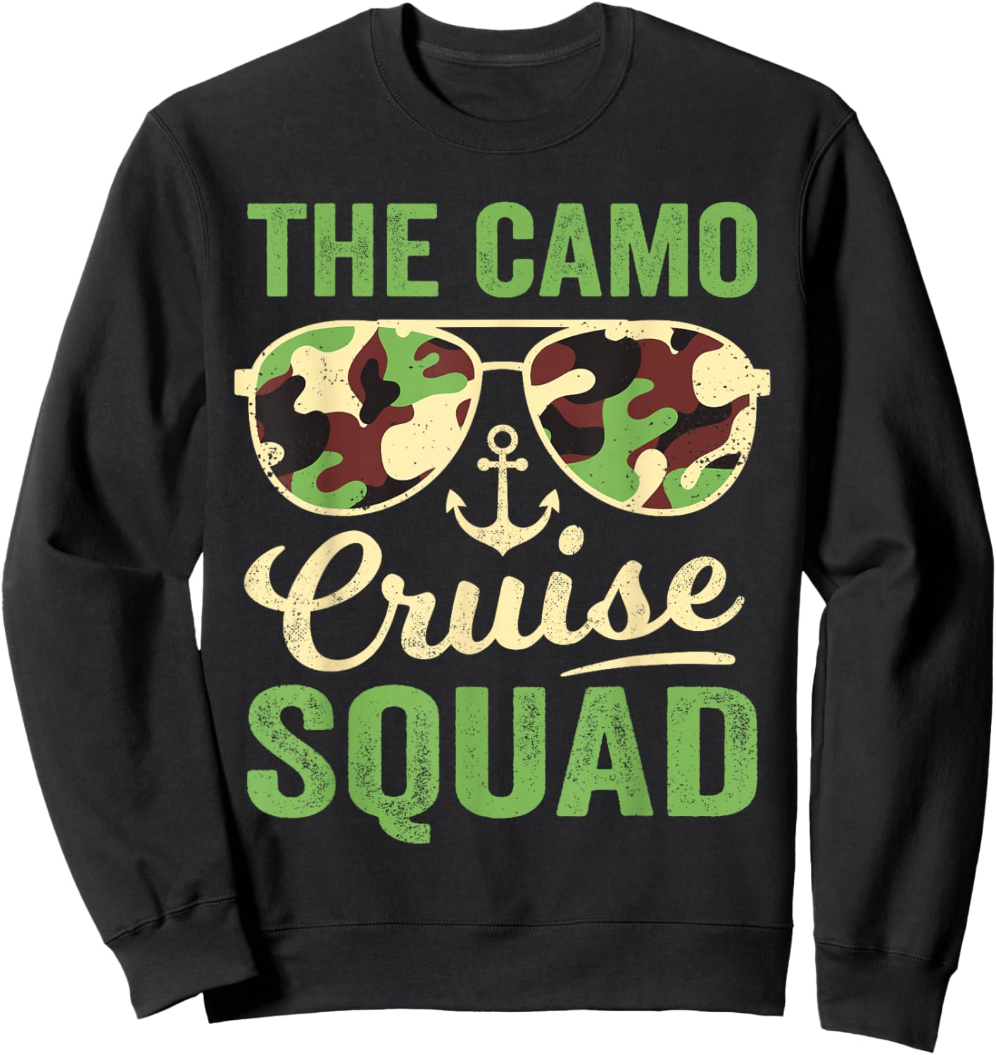 Camo Cruise Squad 2025 Retro Vintage Family Matching Camo Sweatshirt - Sweatshirt | Black