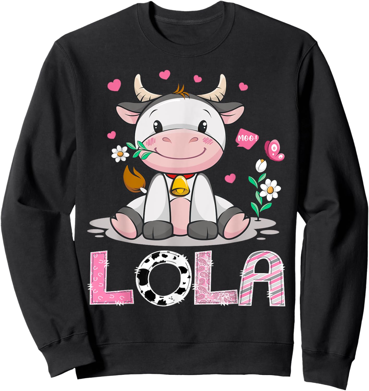 Lola Cute Cow Moo Moo Farmer Birthday Family Matching Sweatshirt - Sweatshirt | Black