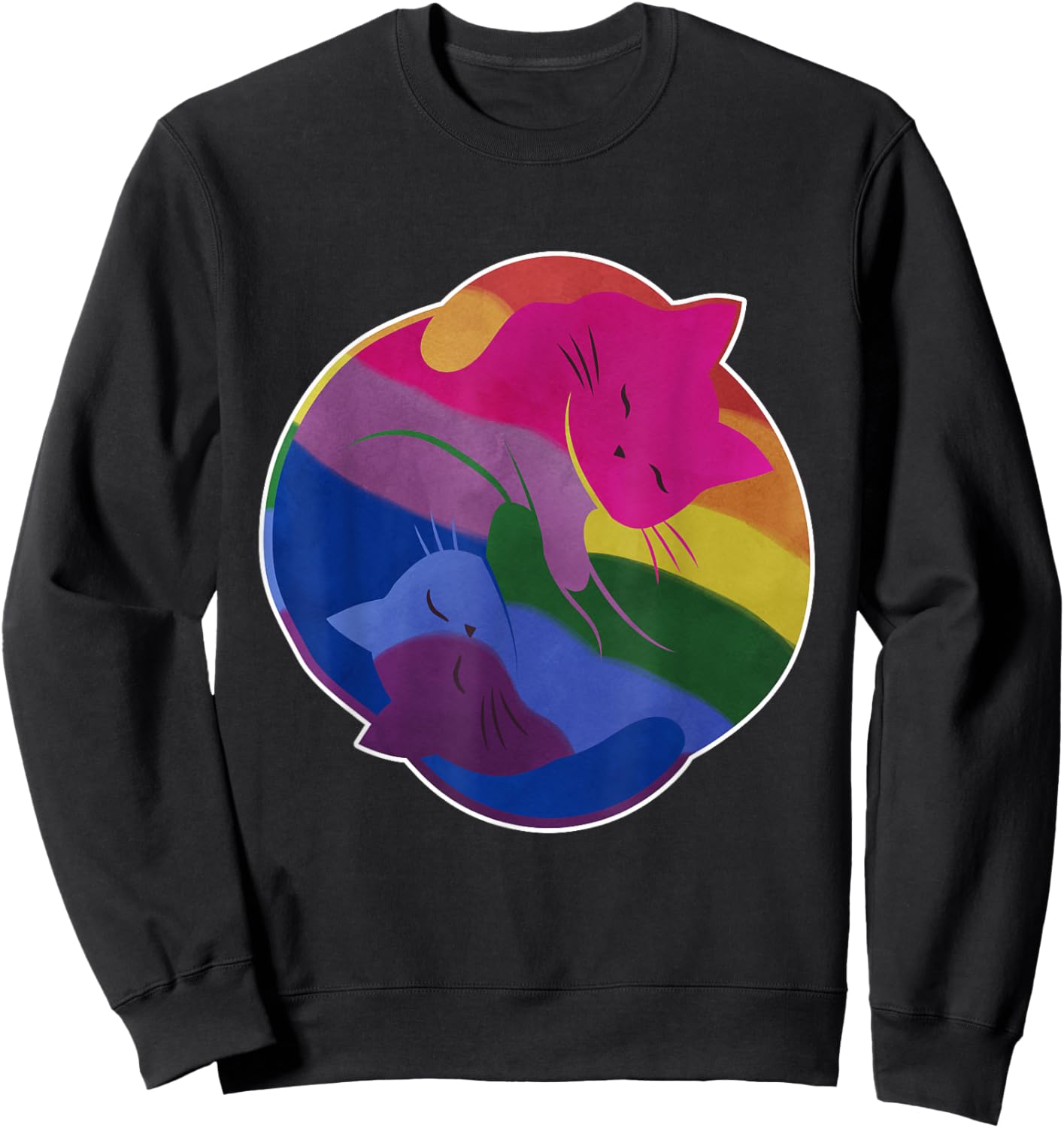 Bisexual Rainbow Cat Yin Yang LGBT Bi Pride Month Gay Flag Men Women Kids Sweatshirt - Sweatshirt | Black