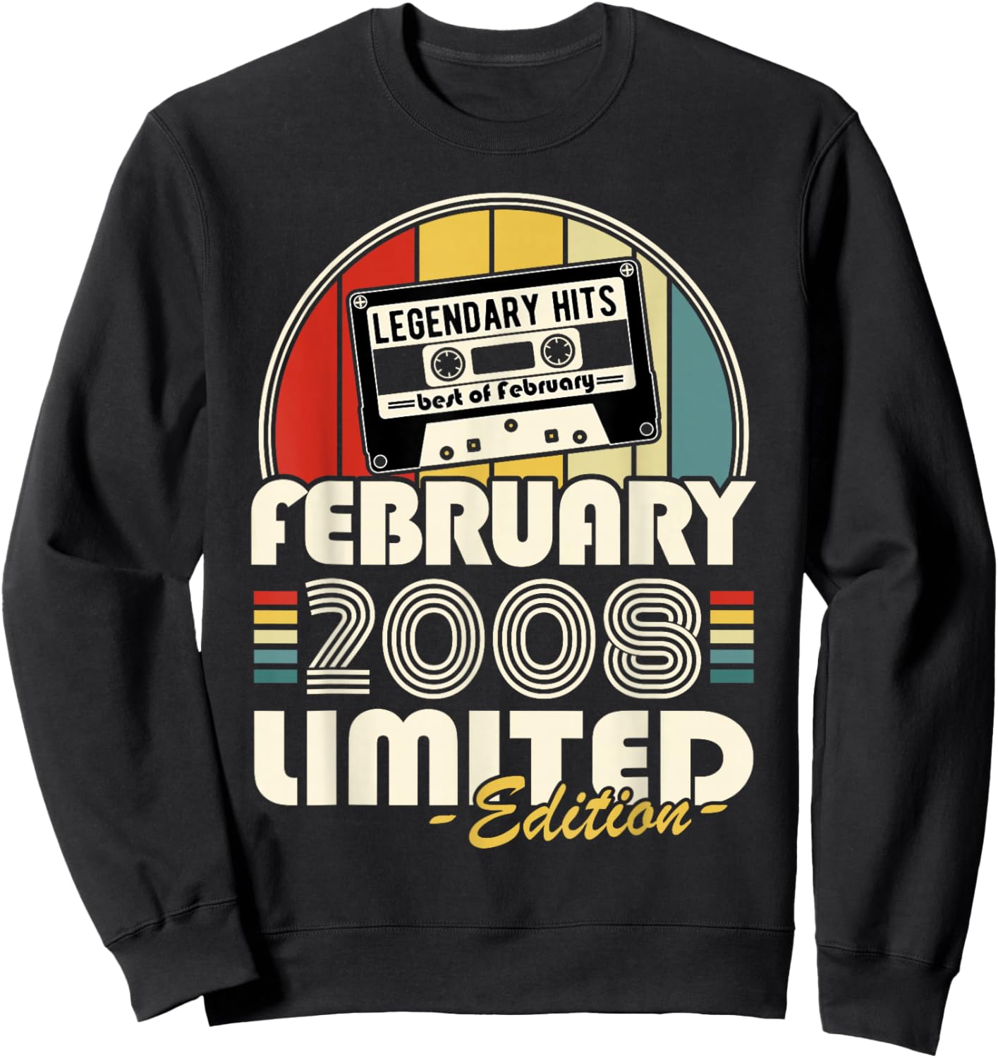 Vintage Birthday 18 Years Born in February 2008 Boy Girl Sweatshirt - Sweatshirt | Black