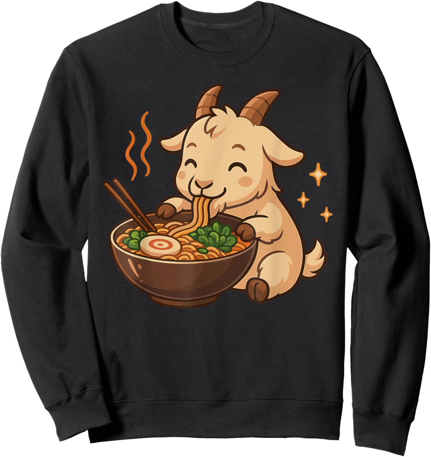 Goat with Noodles Ramen Kawaii Goat Sweatshirt - Sweatshirt | Black