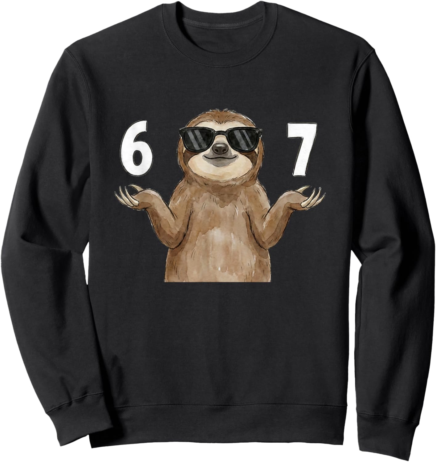 67 Meme Sloth Shirt 6 7 Hand Gesture Kids Slang Six Seven Sweatshirt - Sweatshirt | Black