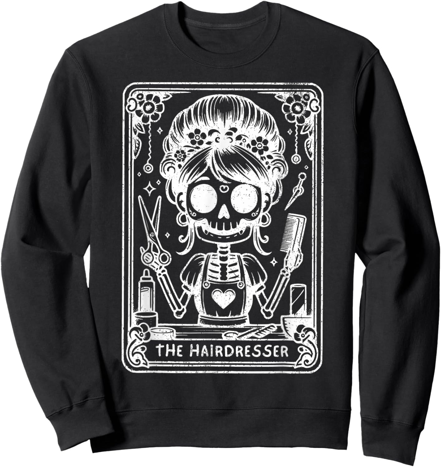 The Hairstylist Tarot Card Hairdresser Skeleton Hair Stylist Sweatshirt - Sweatshirt | Black