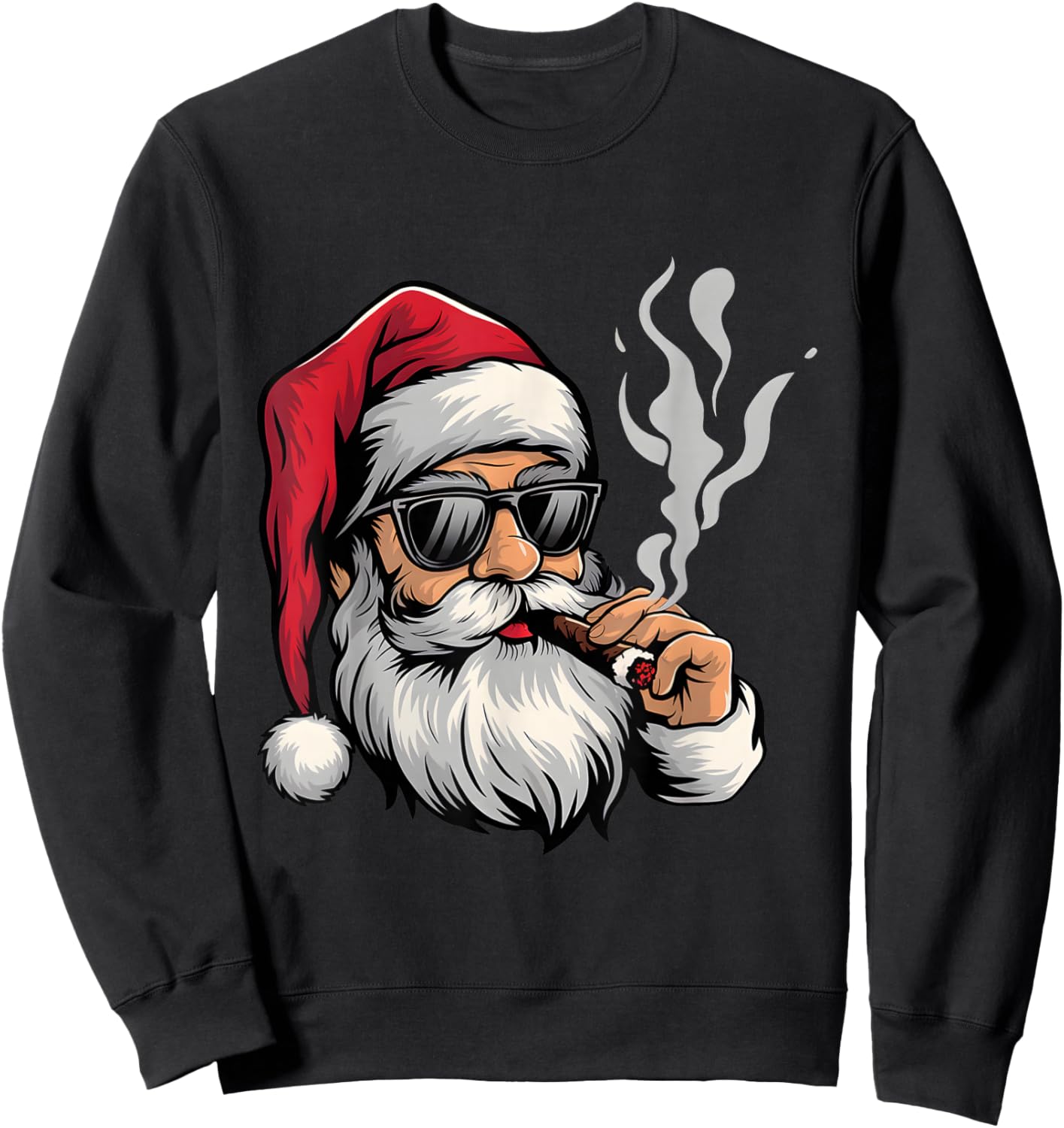 Cool Santa Smoking Cigar Funny Holiday Christmas Design Sweatshirt - Sweatshirt | Black