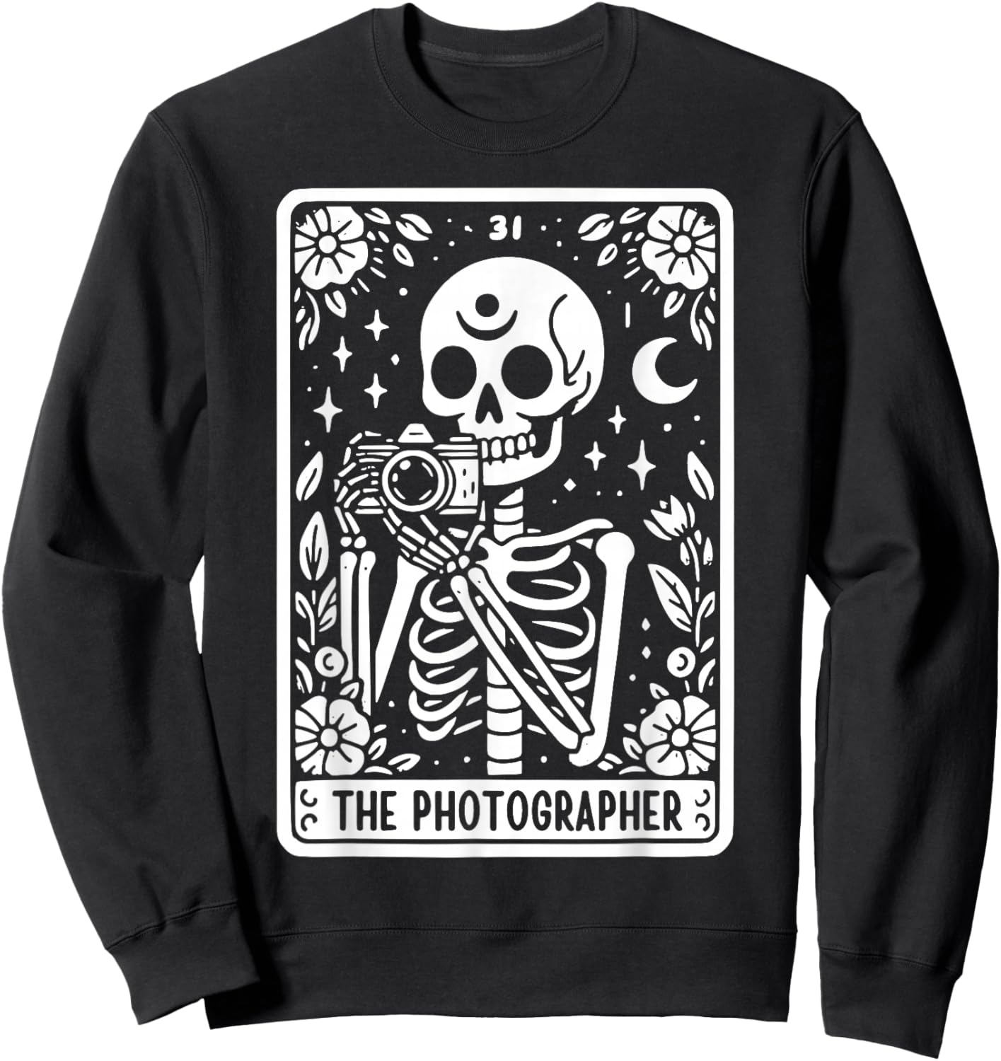 The Photographer Skeleton Tarot Card Photographer Cameraman Sweatshirt - Sweatshirt | Black