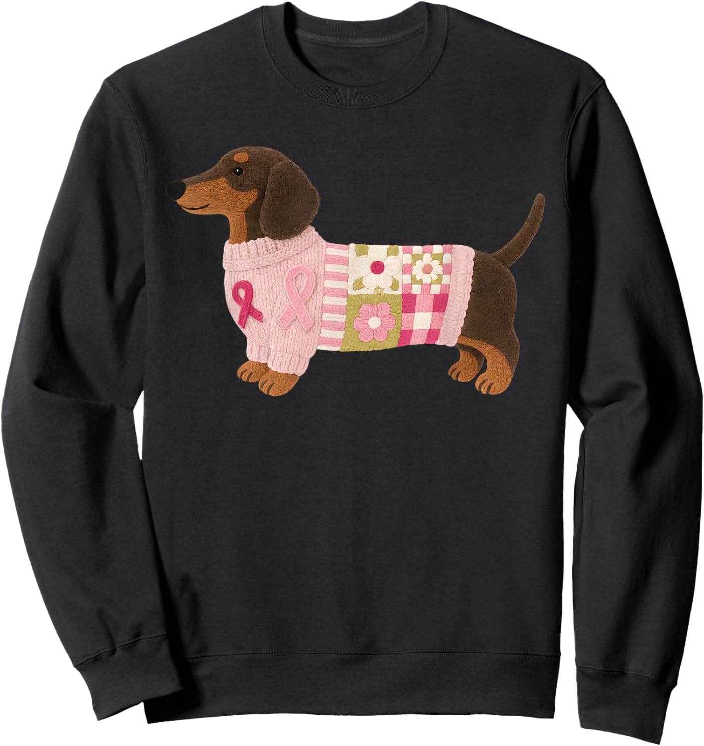 Dachshund Pink Ribbon Breast Cancer Awareness Sweatshirt - Sweatshirt | Black
