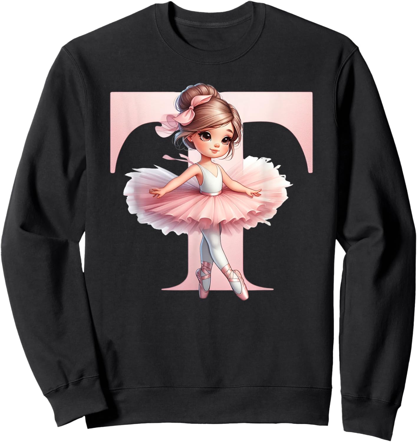 Ballerina Girl Dancing Name First Letter T Girly Tutu Ballet Sweatshirt - Sweatshirt | Black